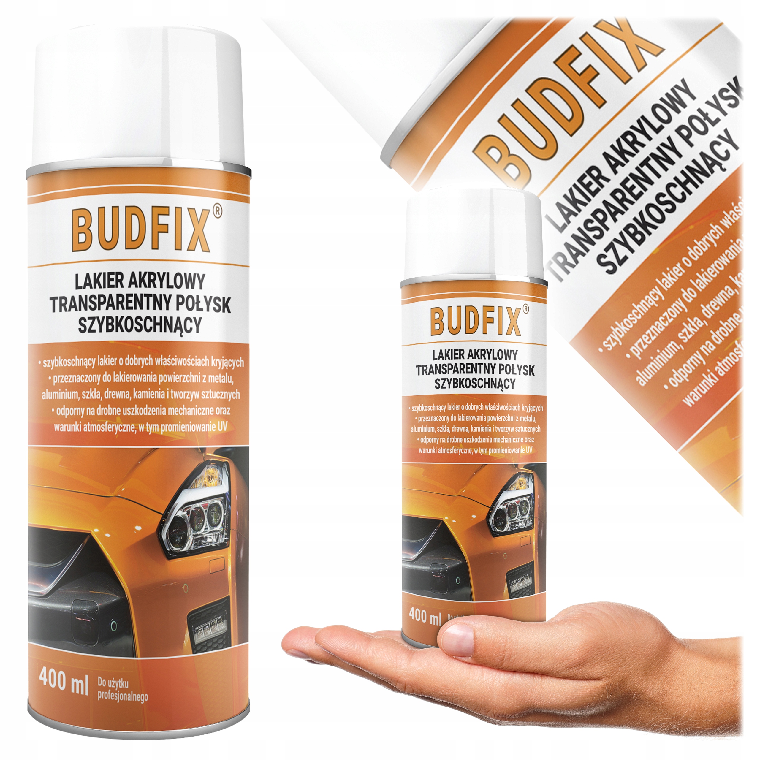 Lakier Bezbarwny Akrylowy Spray Połysk Klar Do Bazy Felg Reflektorów 400ml