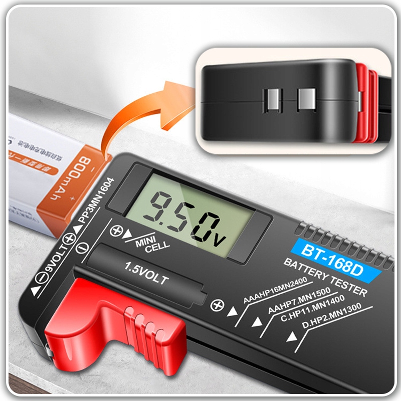 CYFROWY TESTER MIERNIK BATERII AKUMULATORKÓW WOLTOMIERZ LCD AA AAA C D 9V Marka Interlook