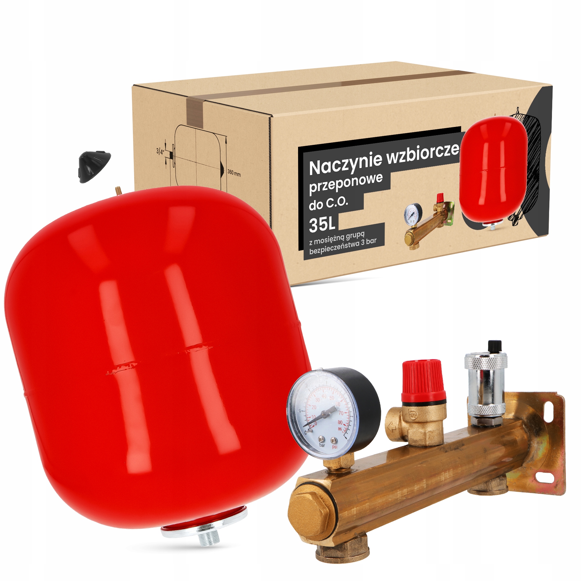 Vyrovnávacia membránová nádoba C.o. 35L Mosadzná skupina 3 Bar Ad