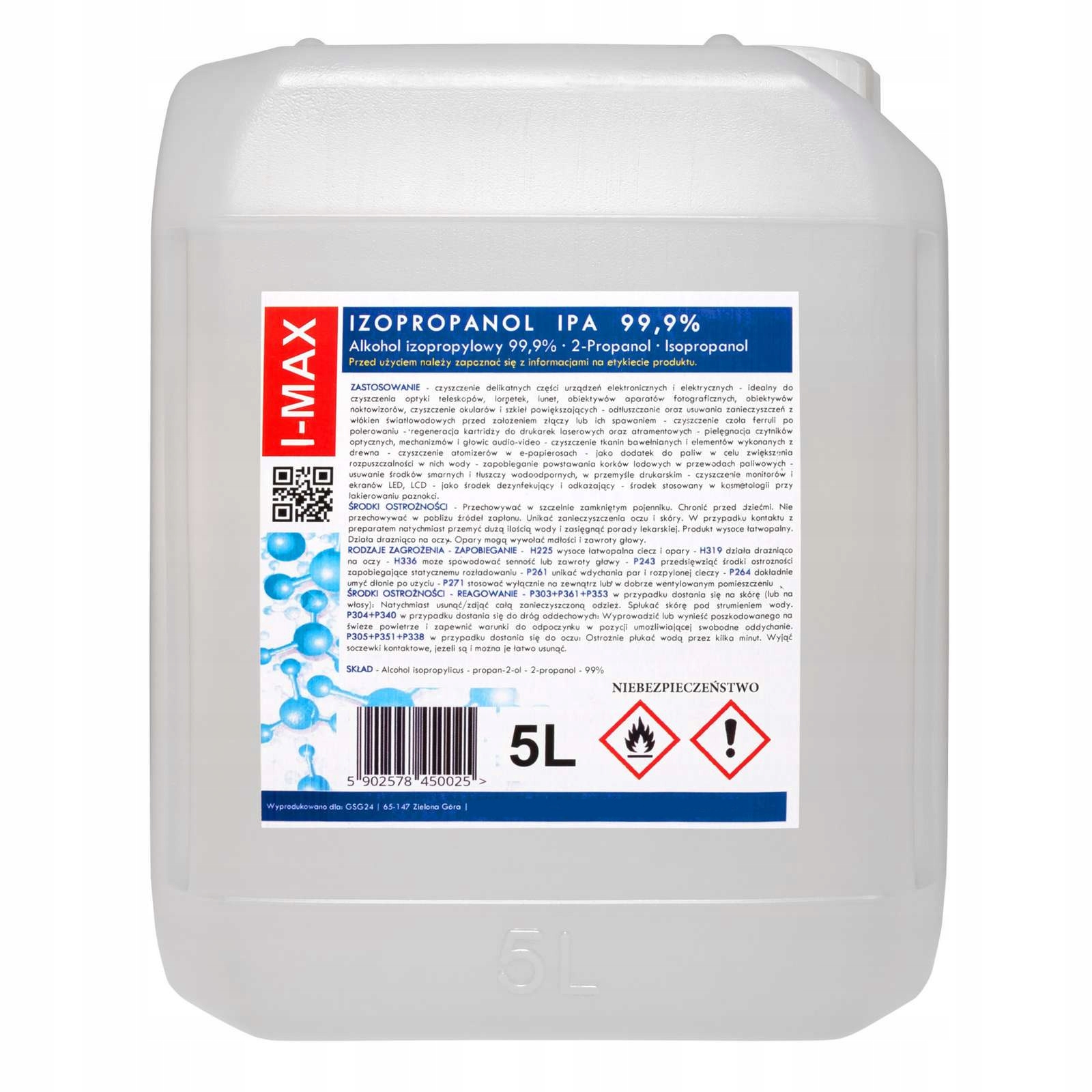 IPA Alkohol Izopropylowy Izopropanol 99,9% 20L 4x5 Producent Inny