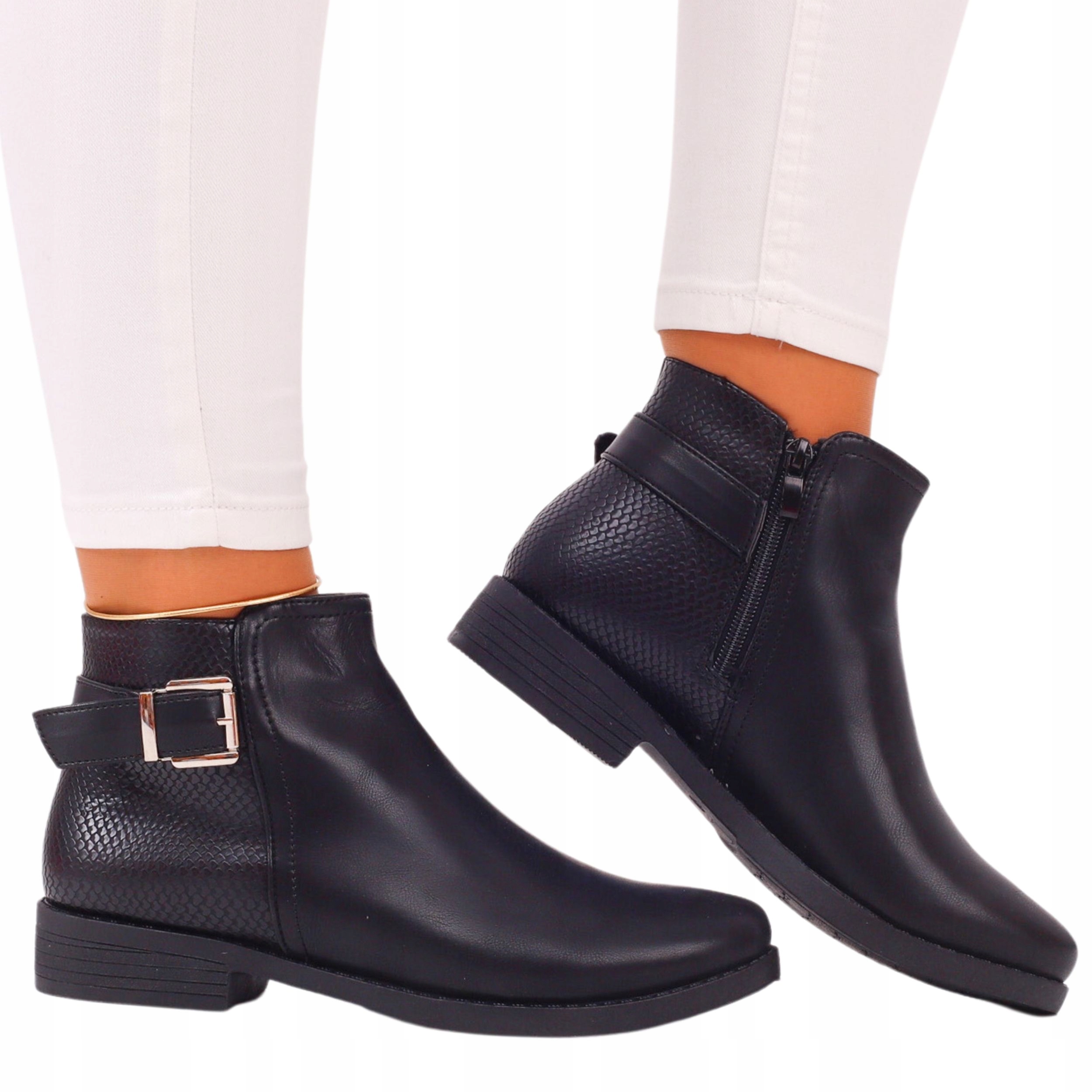 BOTKI DAMSKIE ZIMOWE PŁASKIE OCIEPLANE CZARNE Marka inna