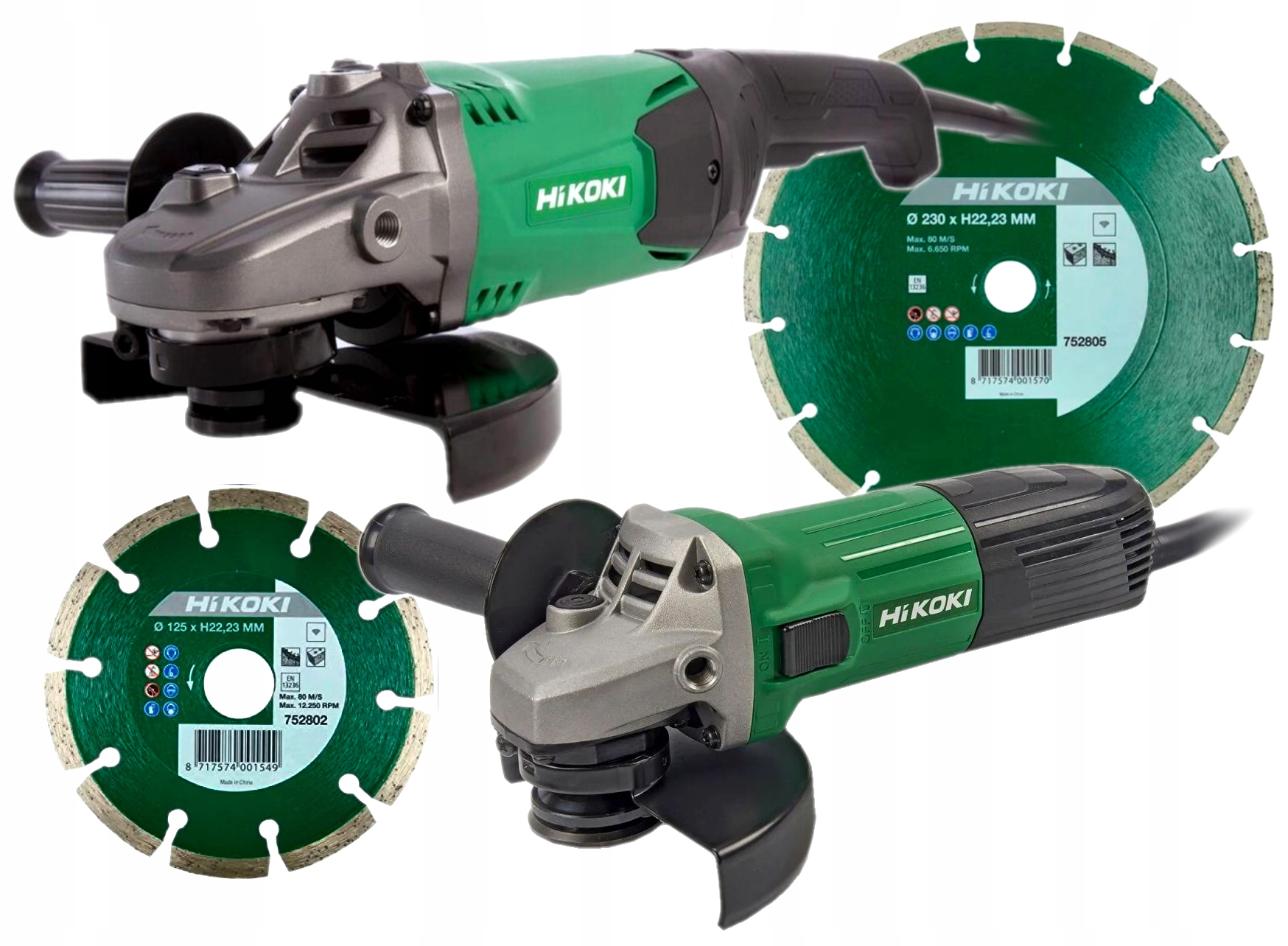 Hikoki Zestaw Szlifierek Kątowych kątówek 230 mm 125 mm 2000 W diamentowe