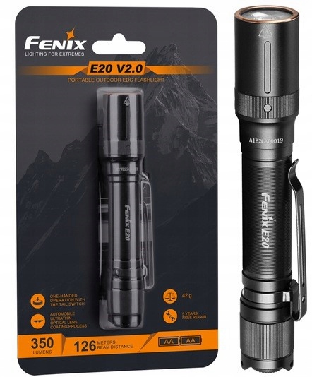 Fenix Latarka Diodowa Lekka Baterie Aa IP68 E20 V2.0 126m 350 lm