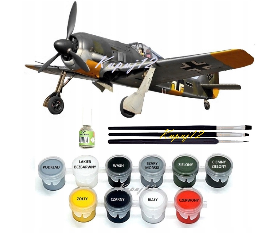 MODEL SAMOLOTU do sklejania FOCKE WULF FW 190 A5 ZESTAW:PODKŁAD, FARBY+KLEJ