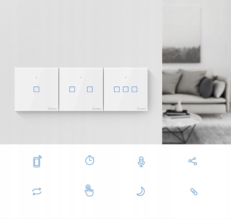 przełączniki dotykowe 3-kanałowe WIFI Biały SONOFF Zasilanie sieciowe