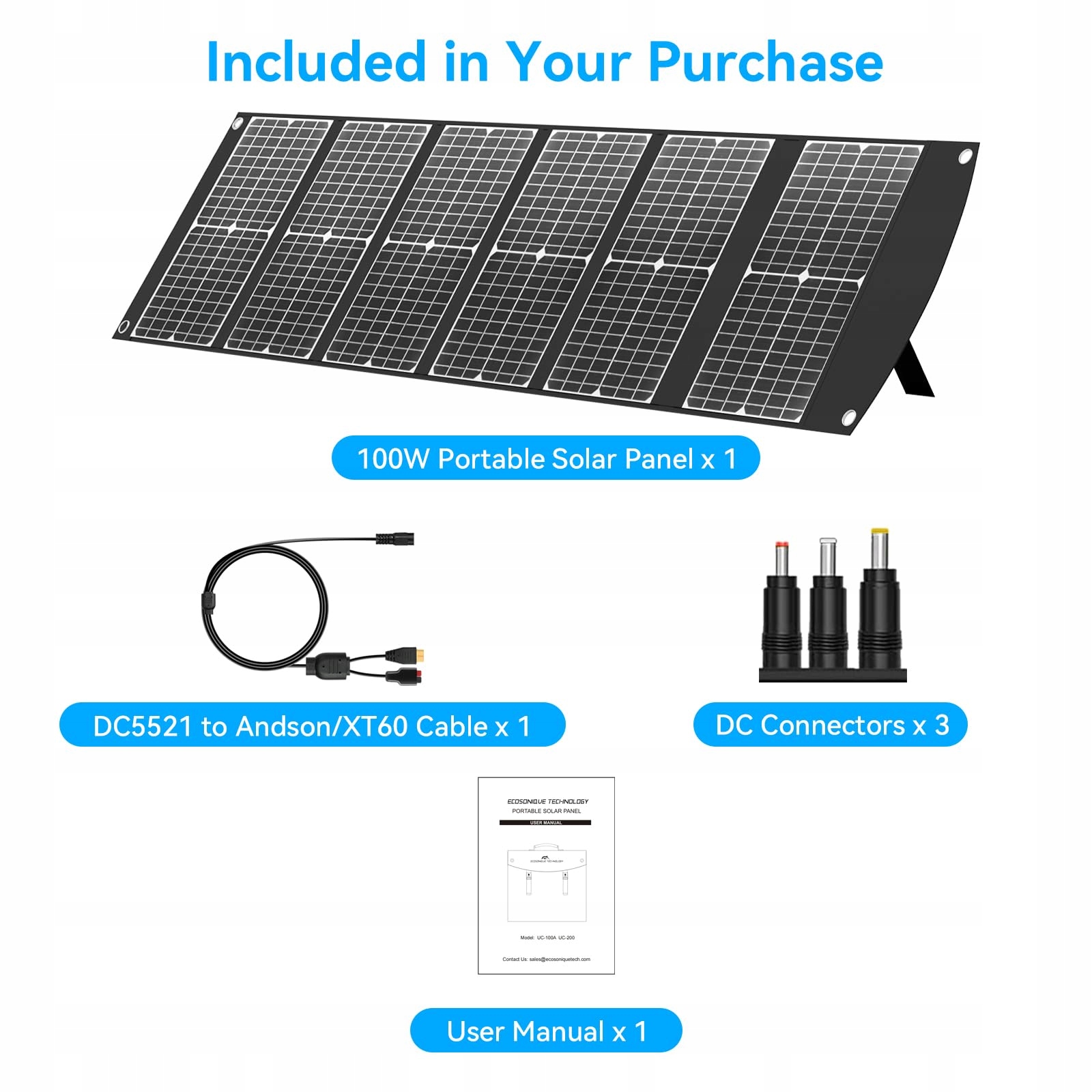 ECOSONIQUE 100W Przenośny Składany Panel Solarny z Podstawką — miniatura 8