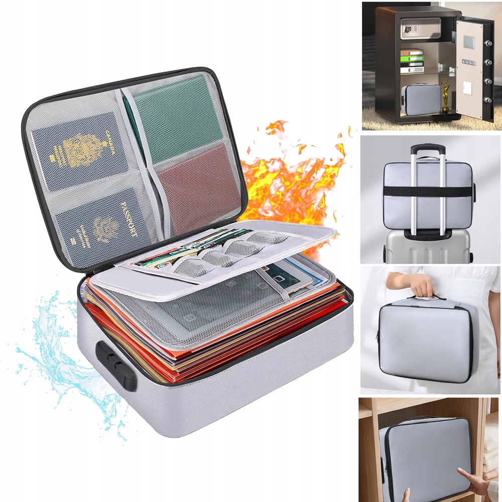 TORBA OGNIOODPORNA WODOODPORNA NA DOKUMENTY PLIKI PIENIĄDZE BIALY