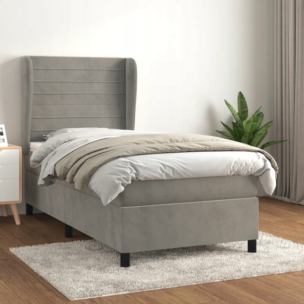 Box spring postel s matrací světle šedá 90x190 cm samet Šedá 3129243