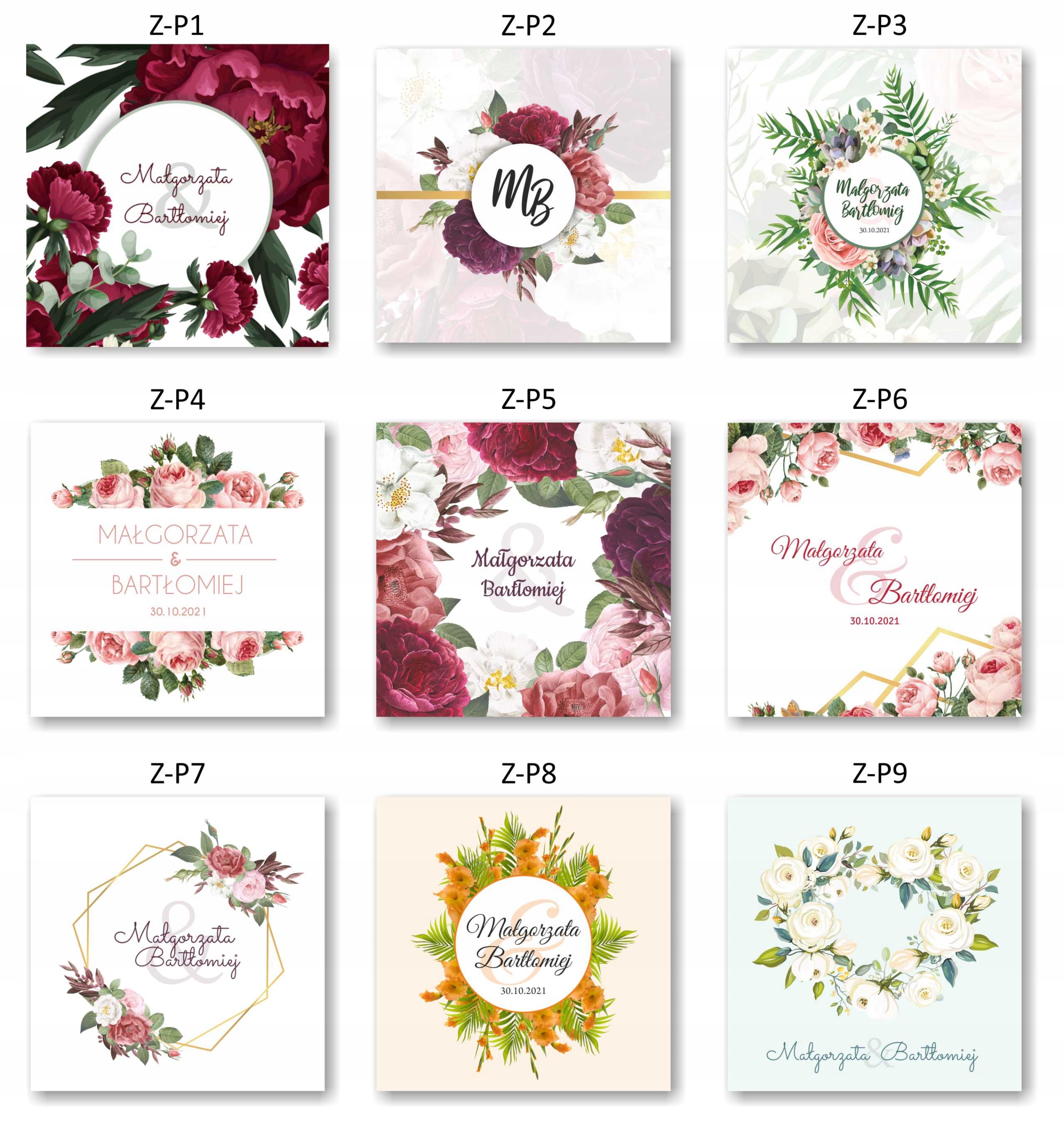 ZAPROSZENIA ŚLUBNE KWADRAT 14x14cm + koperta Kształt kwadratowy