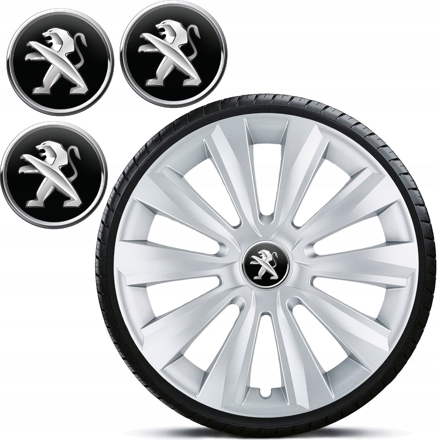 4x KOŁPAKI 15" DO PEUGEOT + KOMPLET DEKIELKÓW ZNACZKÓW PREMIUM!