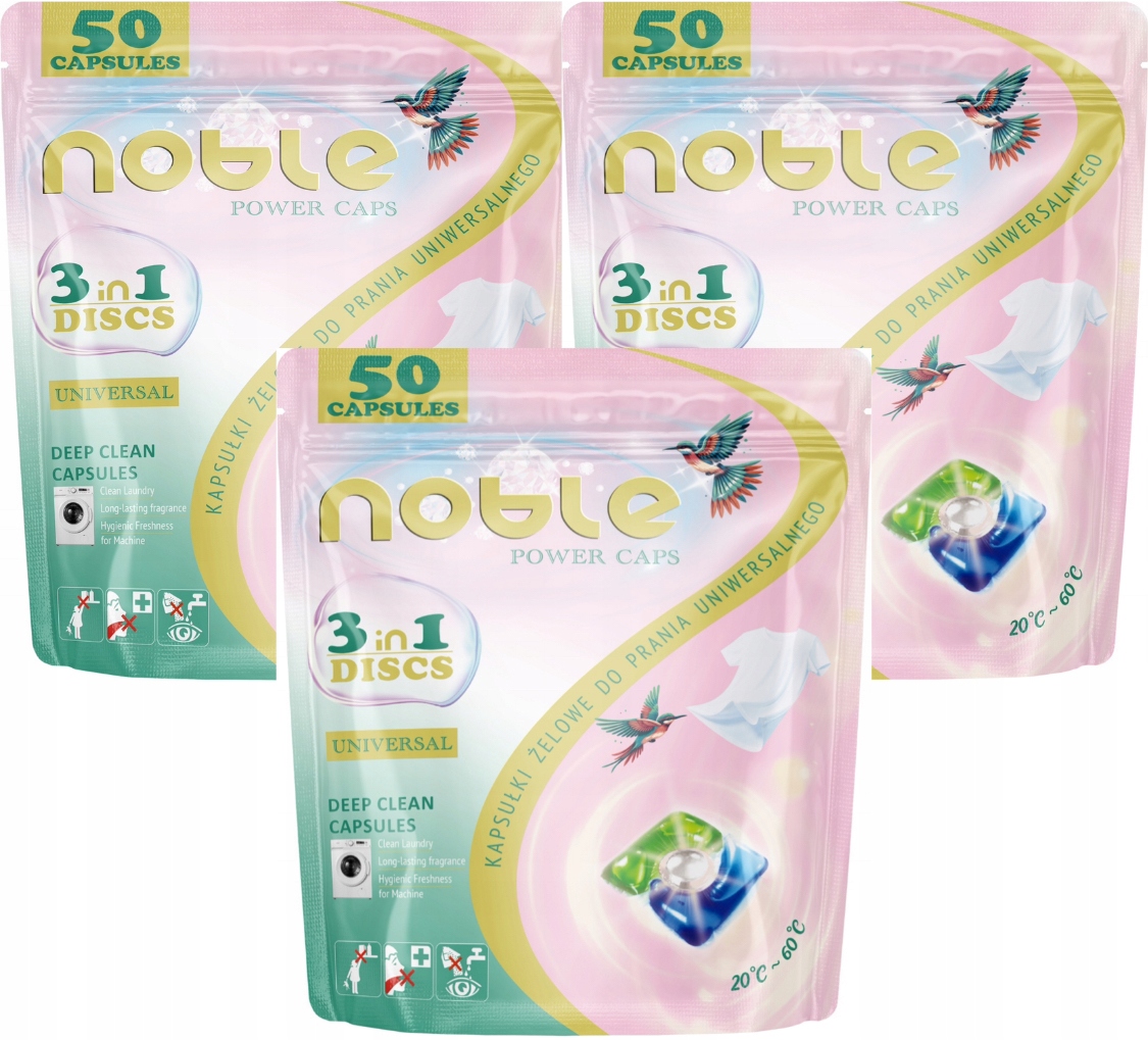 Levně Noble 3x 50 ks Univerzální Kapsle na praní na bílé a barevné prádlo 150 Ks