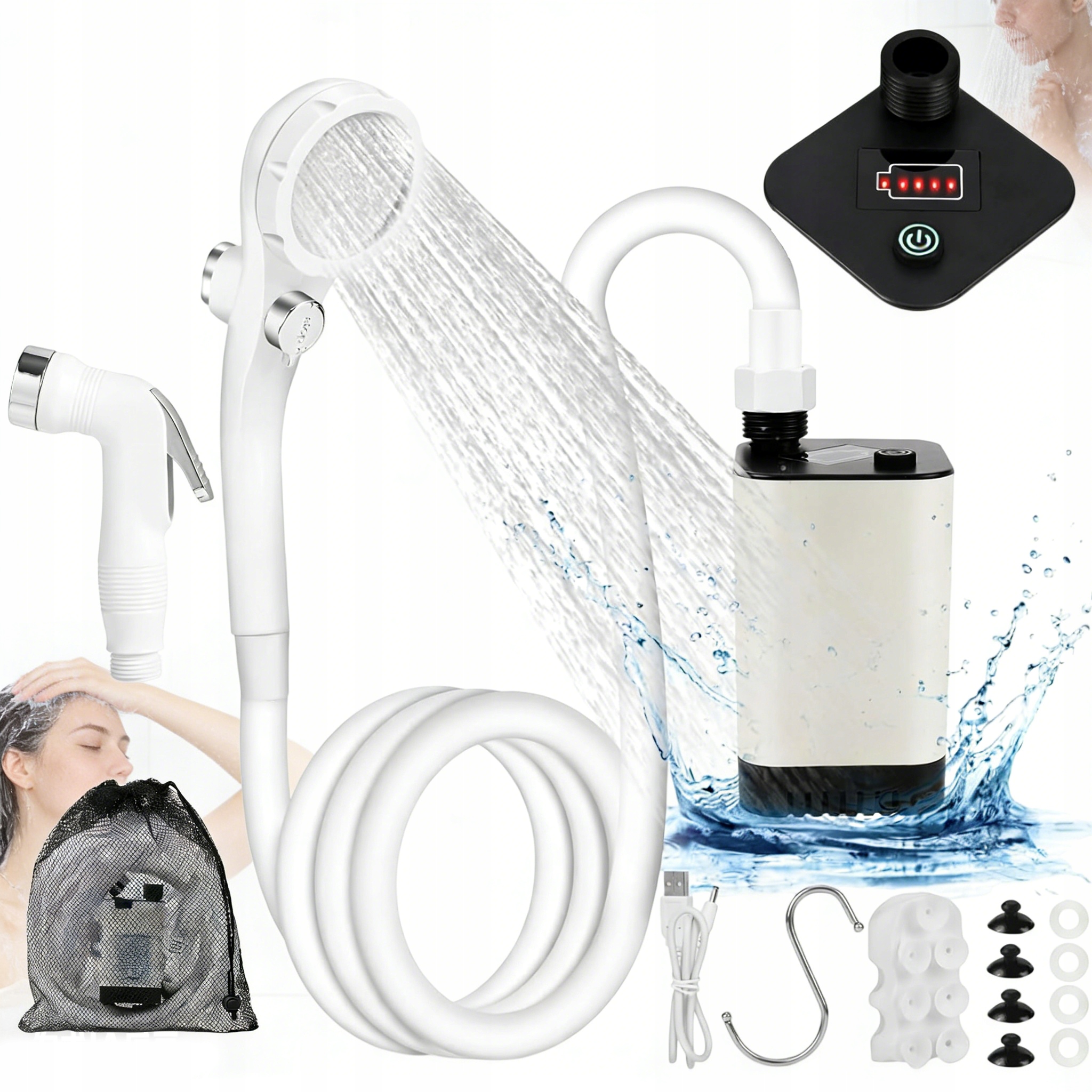 Przenośny Prysznic Campingowy 5200MAH Dodatkowym Spryskiwaczem Ciśnieniowym