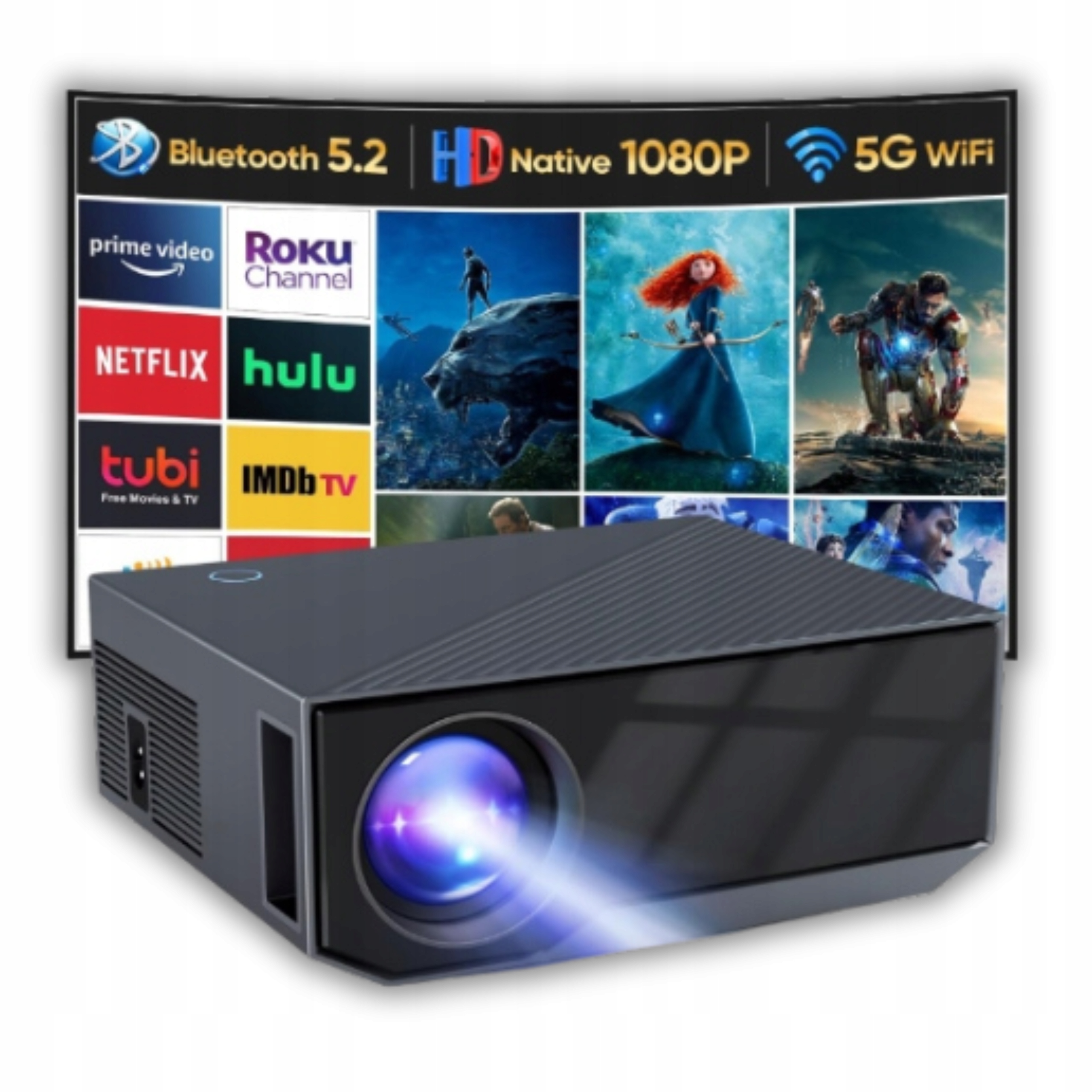 Projektor Przenośny Led GC05A Z Statywem, Ekranem I Pilotem Szary Kino