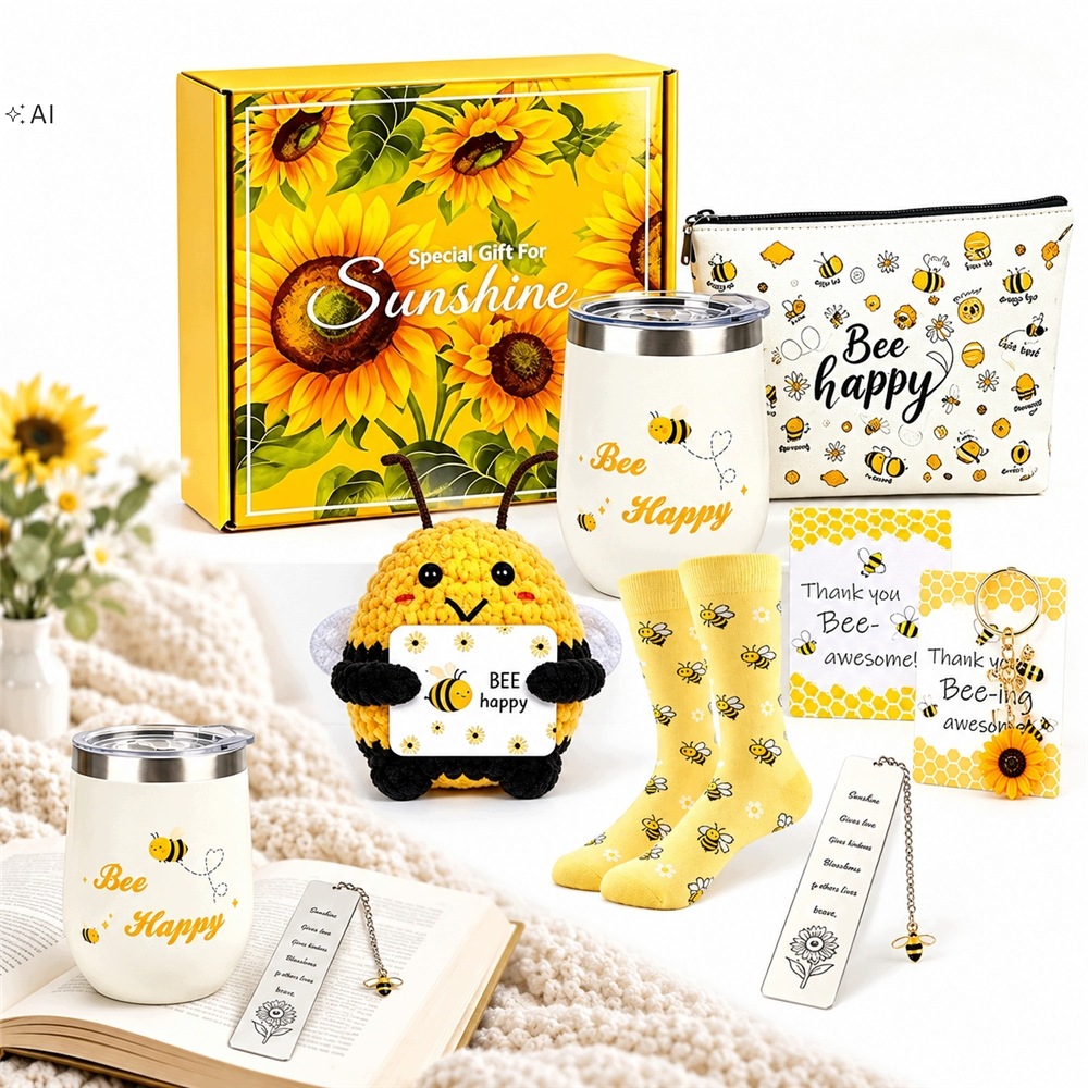 Dárková Sada Bee Happy Termohrnek Záložka Ponožky