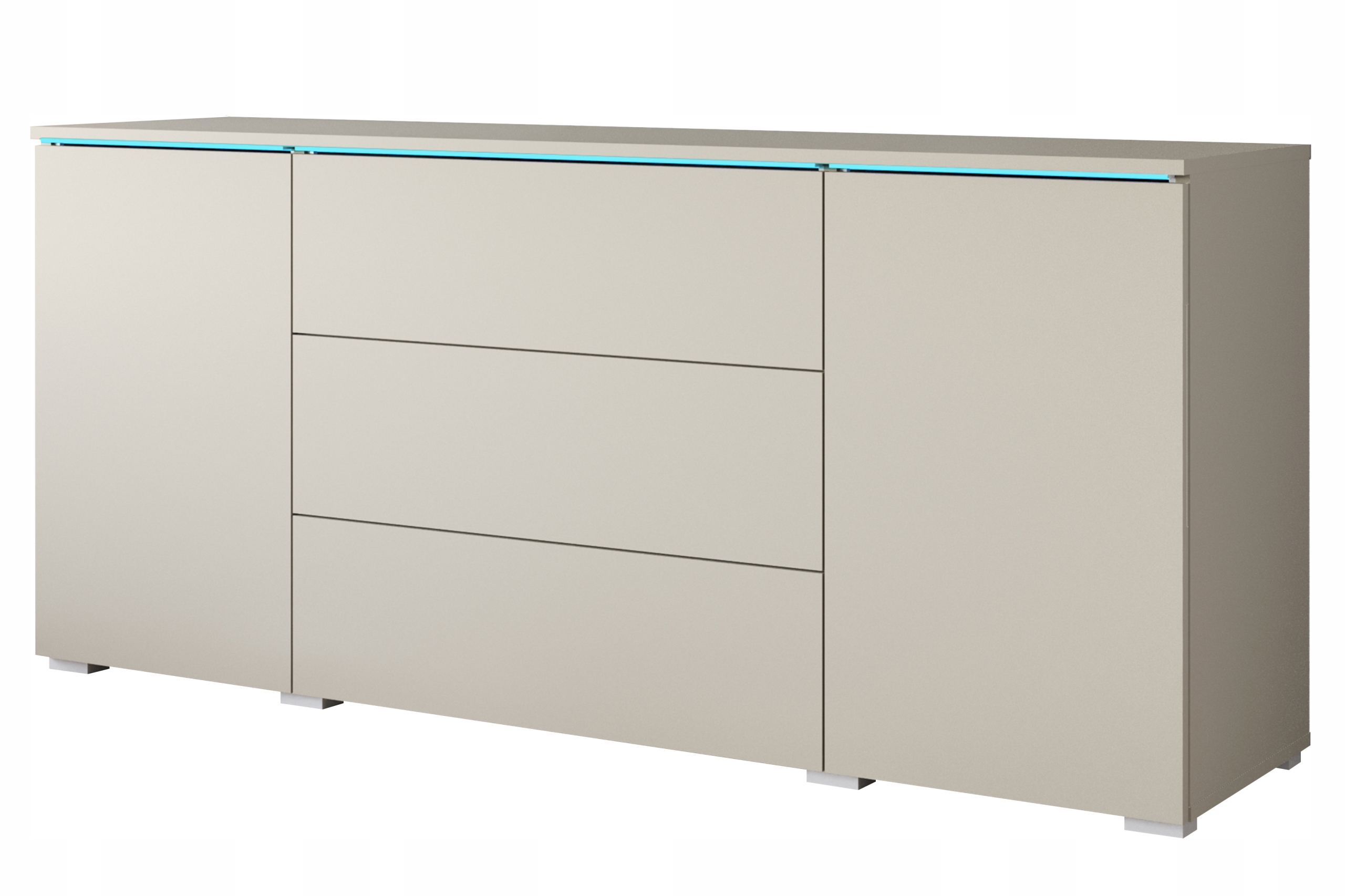 Nowoczesna komoda 150 cm do salonu matowa 3 szuflady i 2 szafki kaszmir
