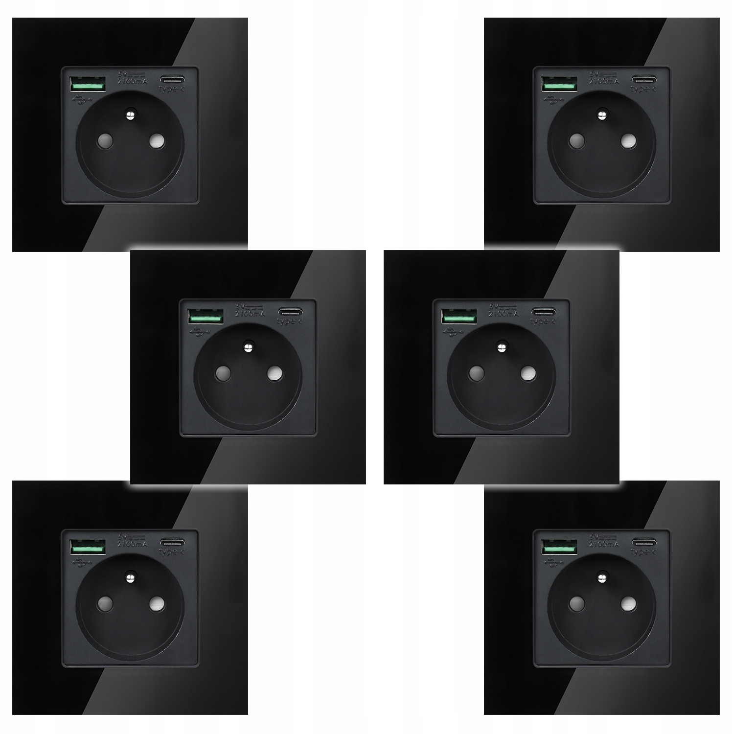 6 x Elektrická Zásuvka Nástěnný Kontakt S Vestavěnou Nabíječkou Usb Zásuvka