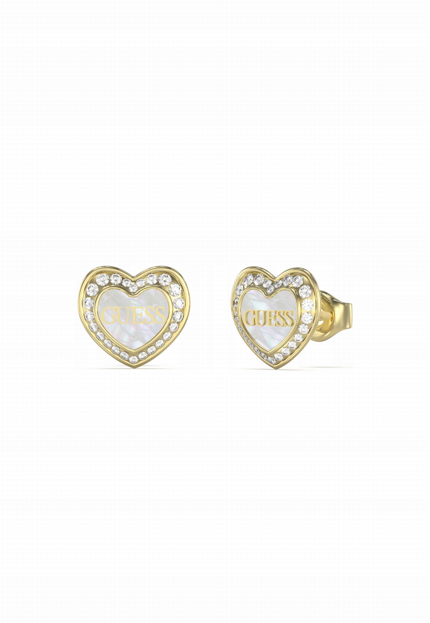 Náušnice Guess Srdce Zirkony Logo Nerezová ocel pozlacená tuhou
