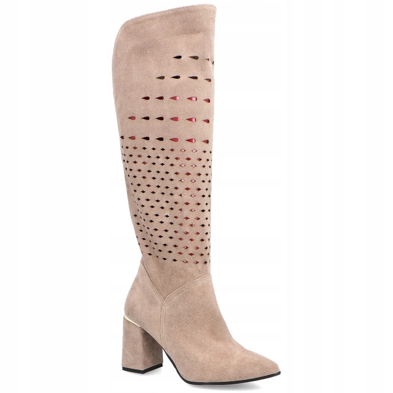 Ažurové semišové kozačky Tymoteo Laion Béžové 41