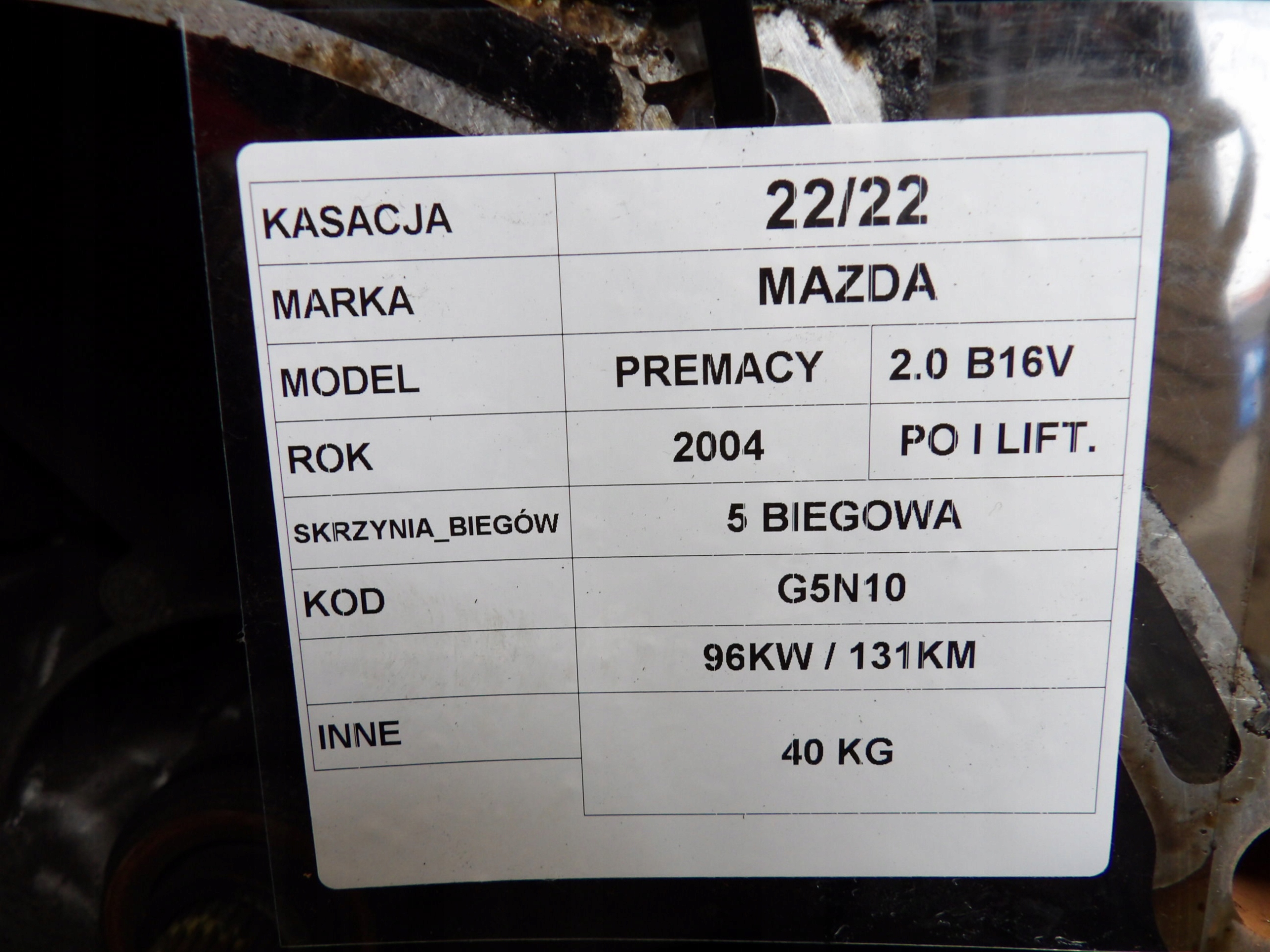 Getriebe Mazda Premacy 2,0 G5N10 96KW 131KM