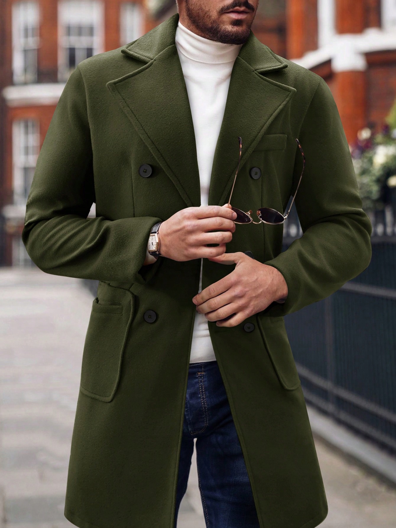 ELEGANCKI DŁUGI MĘSKI PŁASZCZ JESIENNY WIOSENNY DWURZĘDOWY Marka inna