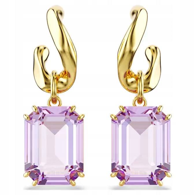 Náušnice Swarovski Millenia Závěsné fialové krystaly Ocel pozlacená