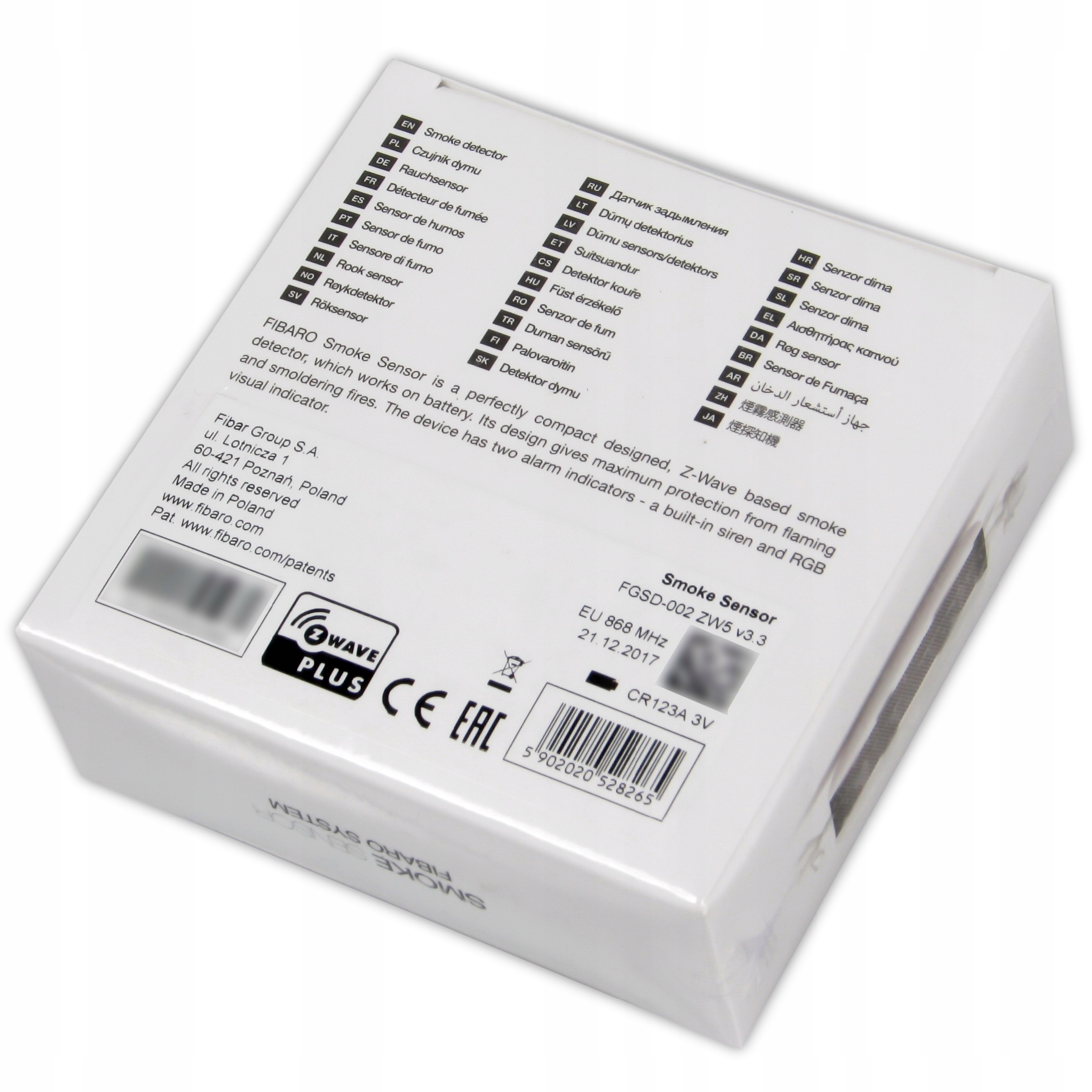 Fibaro Smoke Sensor FGSD-002 Czujnik Dymu Z-Wave Zasilanie baterie