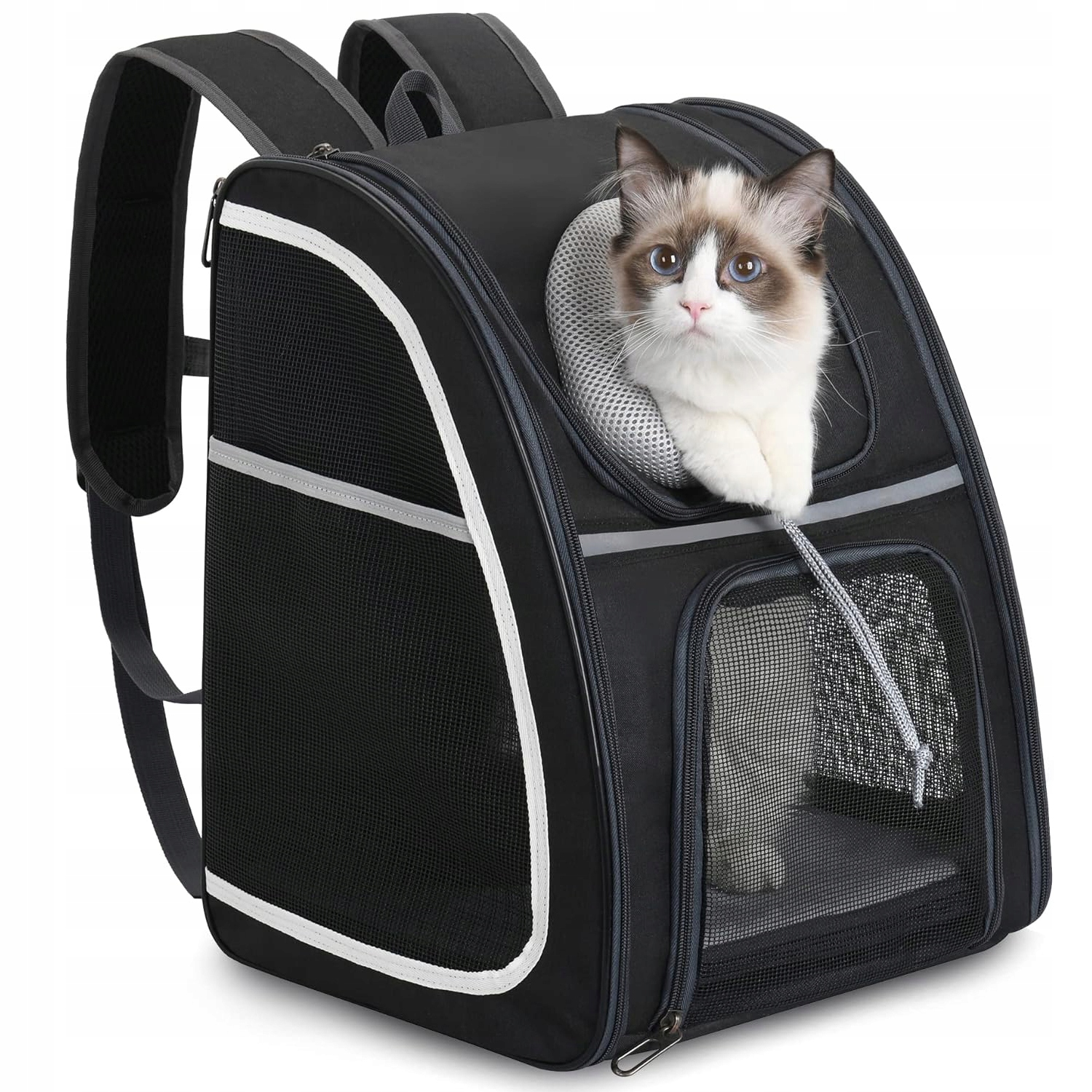 Levně Batoh Přepravka Pro Psa Kočku Plast Odstíny Černé Se Síťkou Prostorný