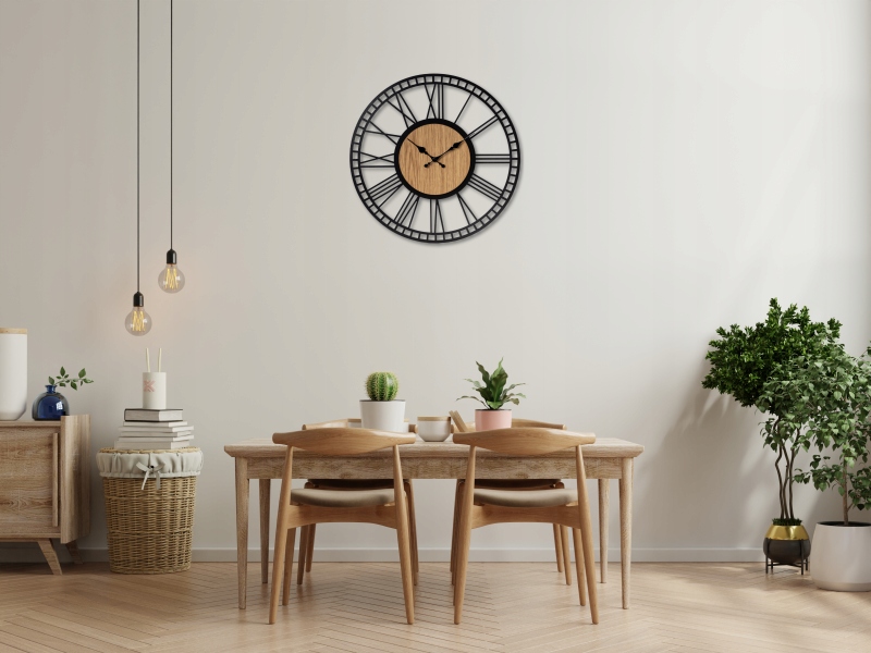 RZYMSKI ZEGAR Z DREWNEM Z MINUTAMI DRAGON INTERIORS 50 CM AŻUROWY CZARNY Kształt okrągły