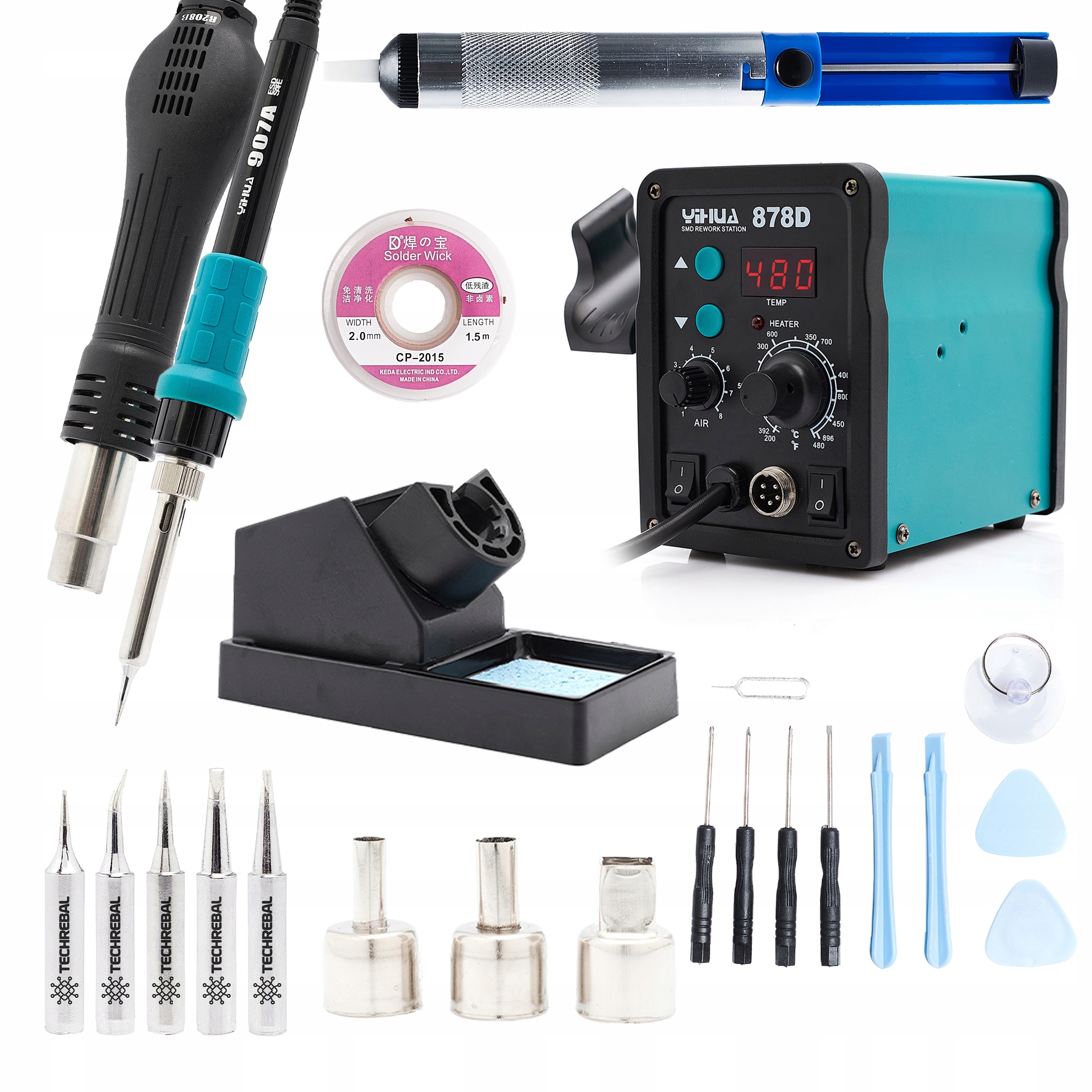 Stacja Lutownicza Lutownica Hot Air 740W 2W1 Yihua 878D Zestaw Akcesoriów