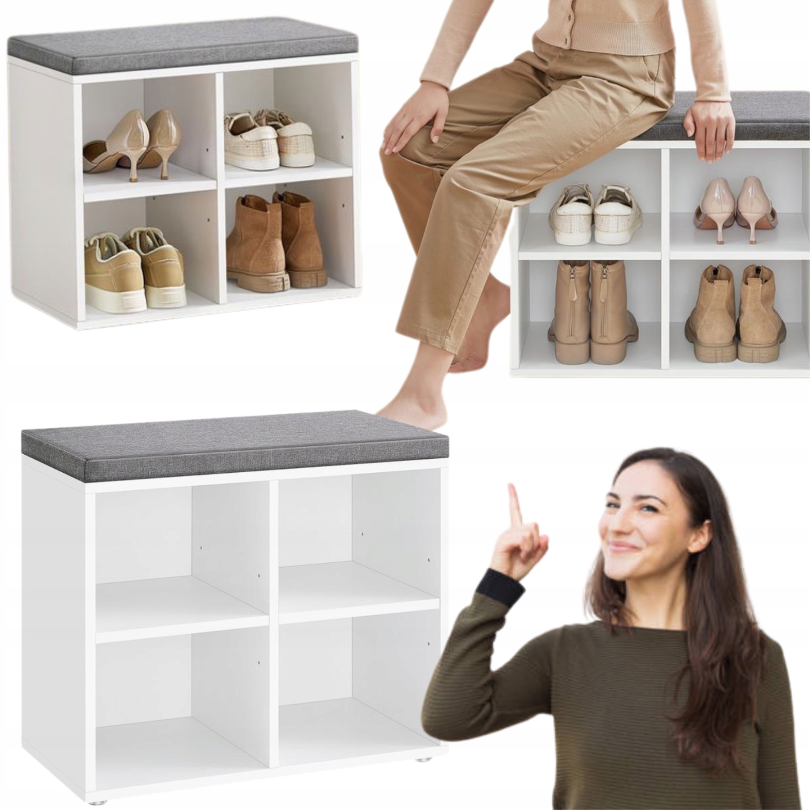 Lavica na sedenie na topánky Regál s mäkkým sedadlom, 4 police na topánky