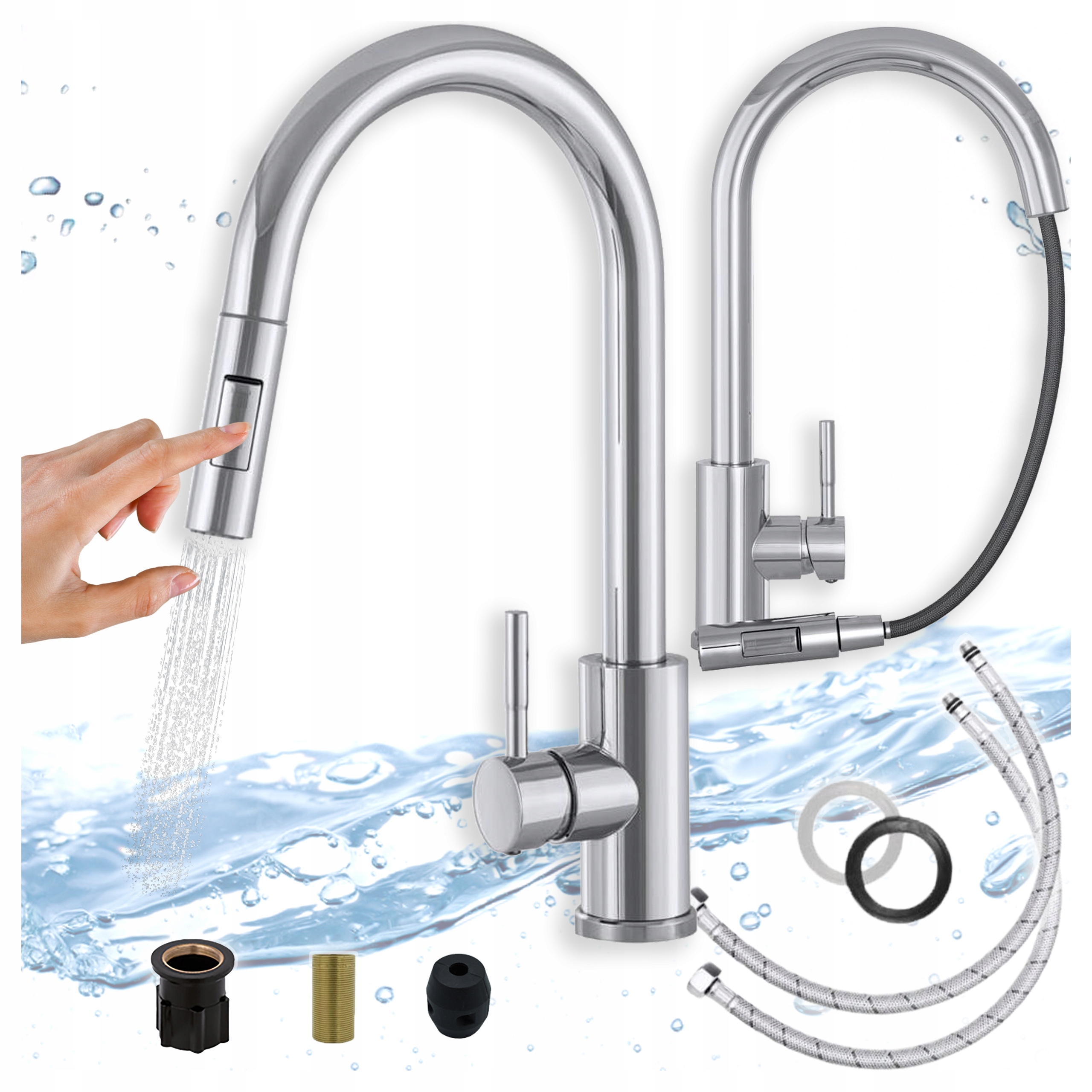 Kuchynská Batéria S Výsuvným Výtokom, Chróm, Dvojfunkčný Strieborný Kohútik