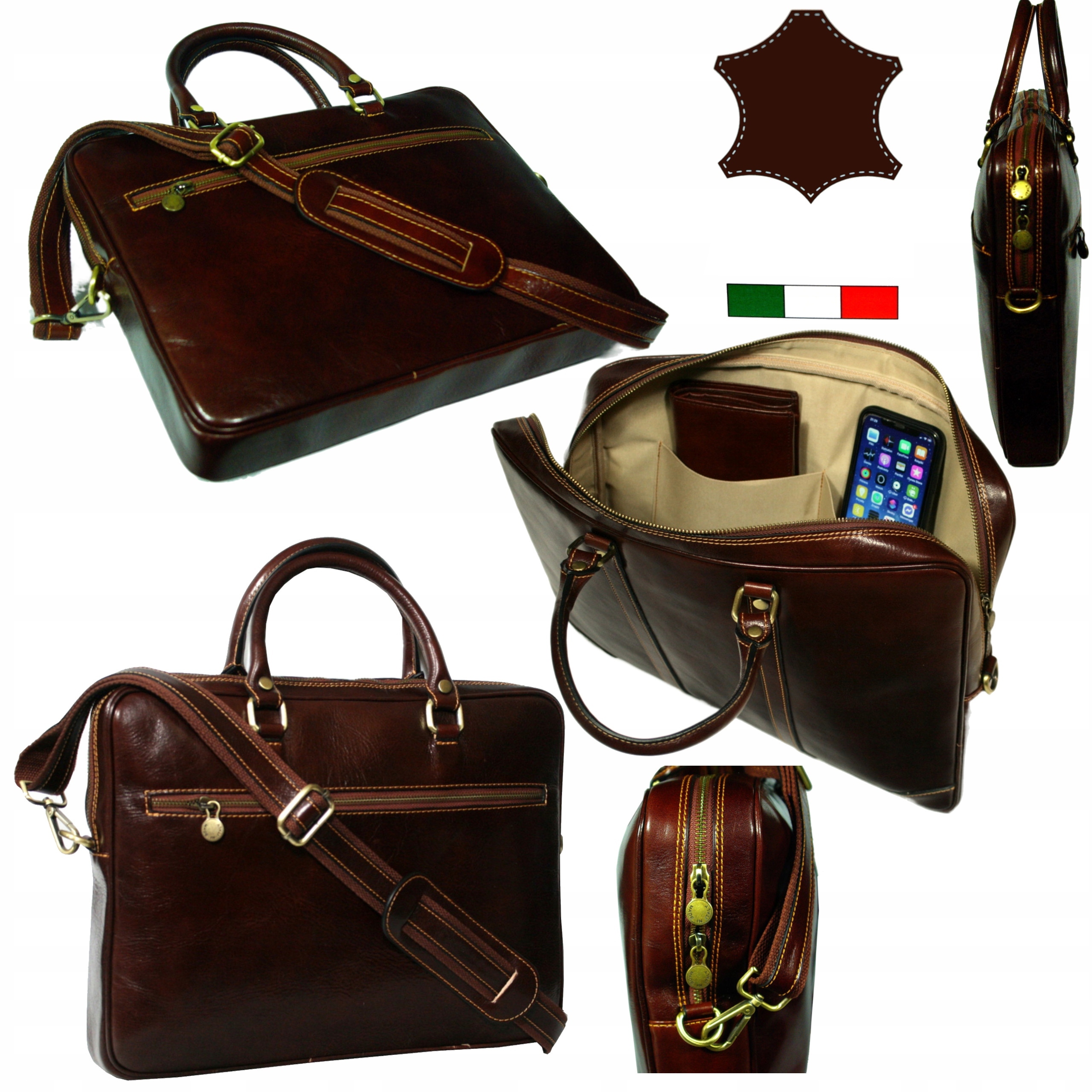 Kožená taška italská aktovka s přihrádkou na notebook hnědá A4 malá pánská