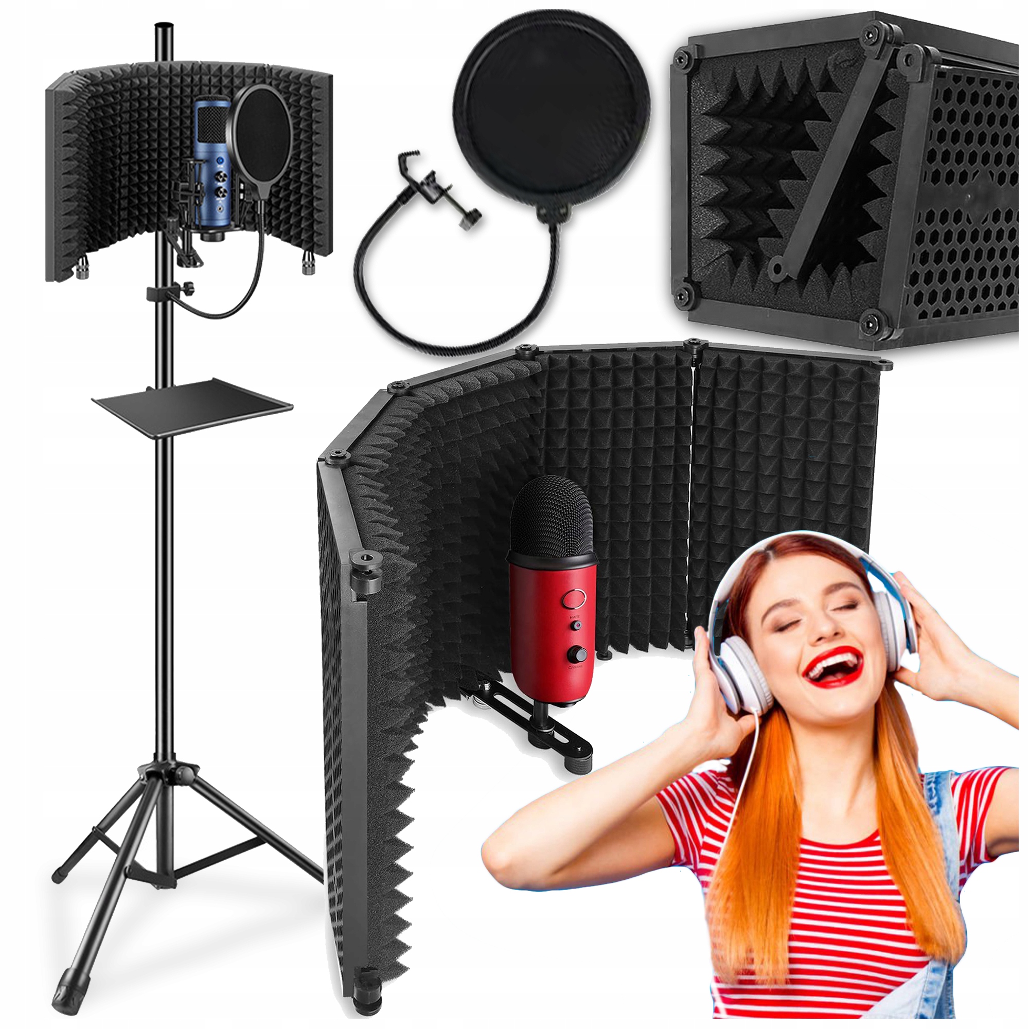 Akustická Kabina 5-PANELOVÁ Stěna Pro Tlumení Zvuků, Stativ, Pop Filtr