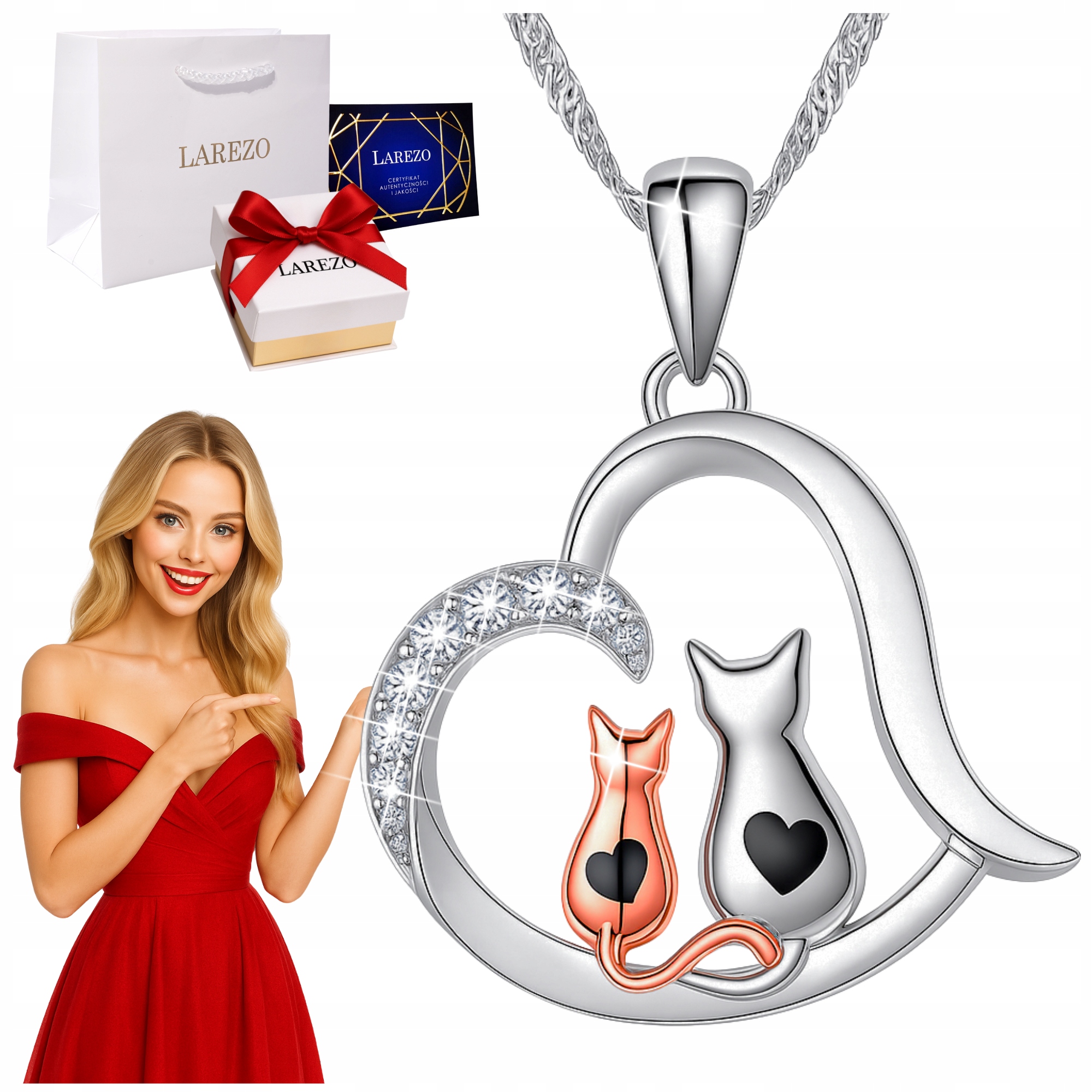 Stříbrný náhrdelník Srdce Zirkon Kočka Přítel Nejlepší přítel 925