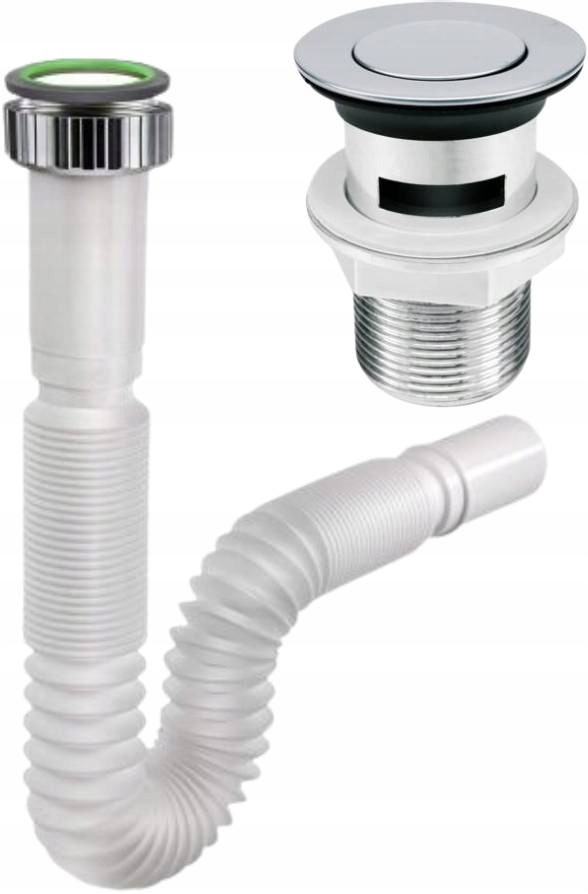 SYFON DO UMYWALKI ELASTYCZNY ROZCIĄGANY Z KOREKIM KLIK-KLAK CHROM