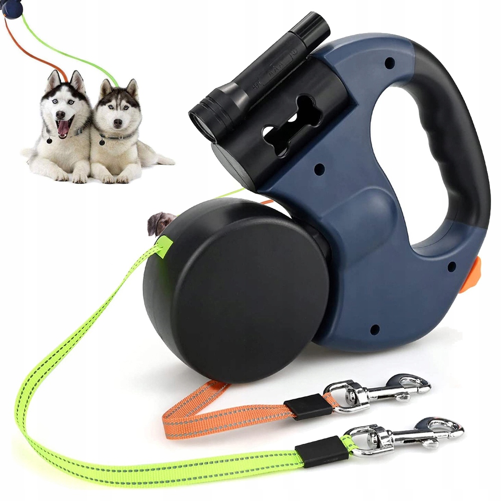 Levně Vodítko Pro Psa 3M S Led Pro 2 Psy Automatická 360 Stupňů Délka 3 Metry