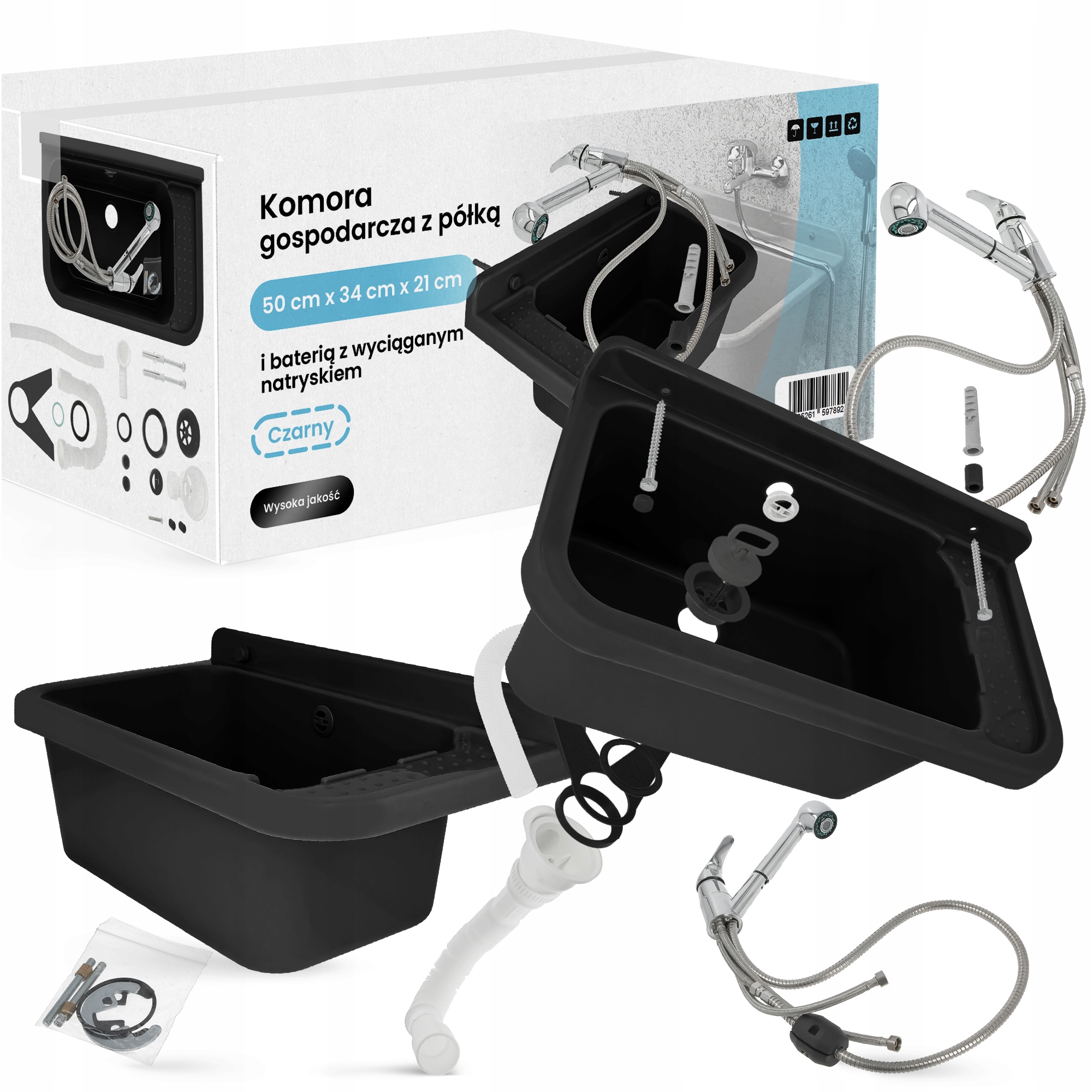 Priemyselný Drez Komora Pracovný Drez Čierna 50x34x21 Polica na batérie 6U