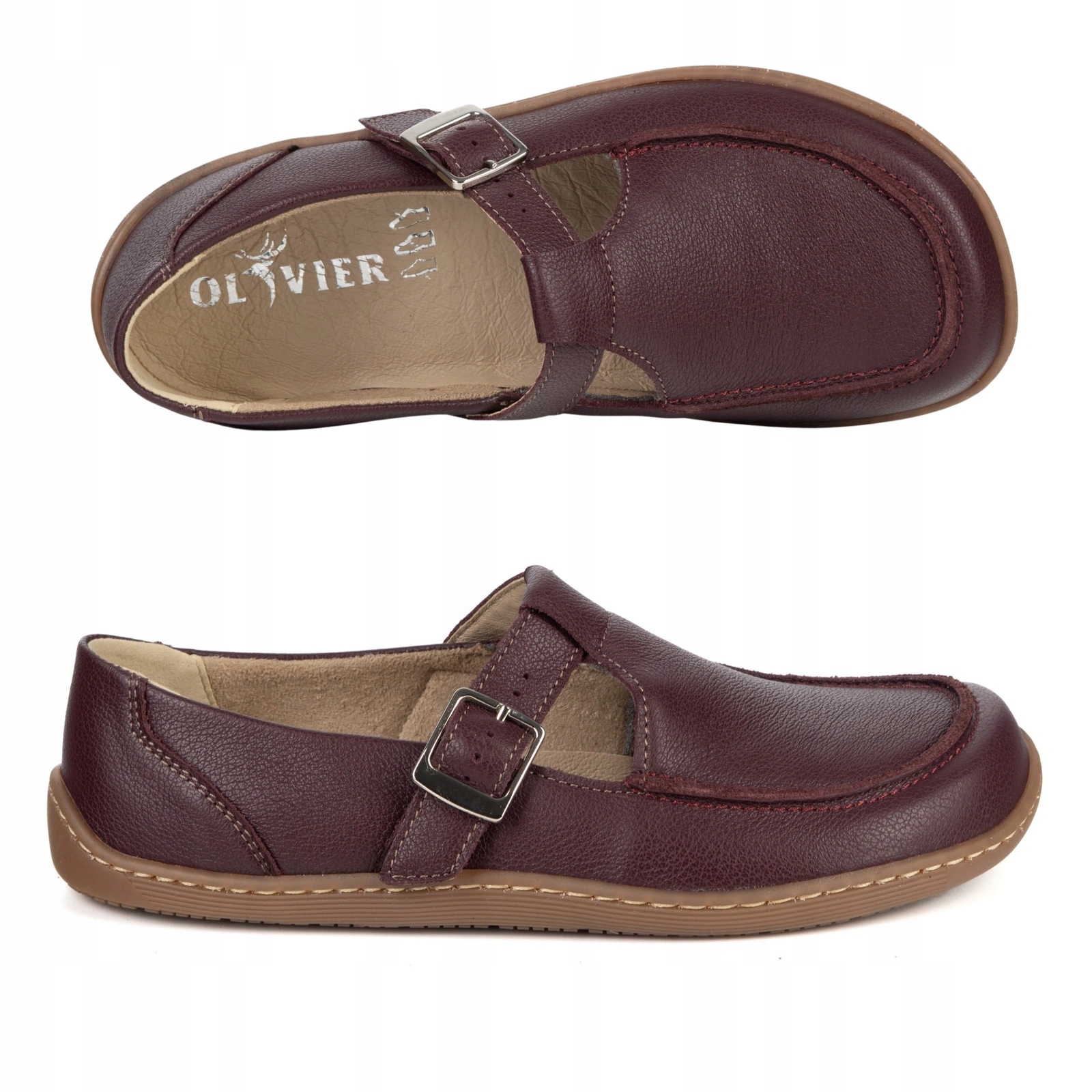 Dámské kožené barefootové boty Olivier 1295 spona vínová 38