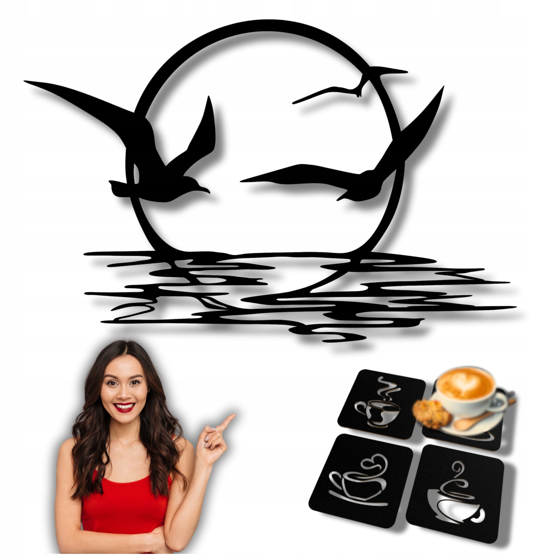 Obraz Ażurowy 3D 60x91 Linie Słońce Ptaki Woda Fale Dekoracja Ścienna