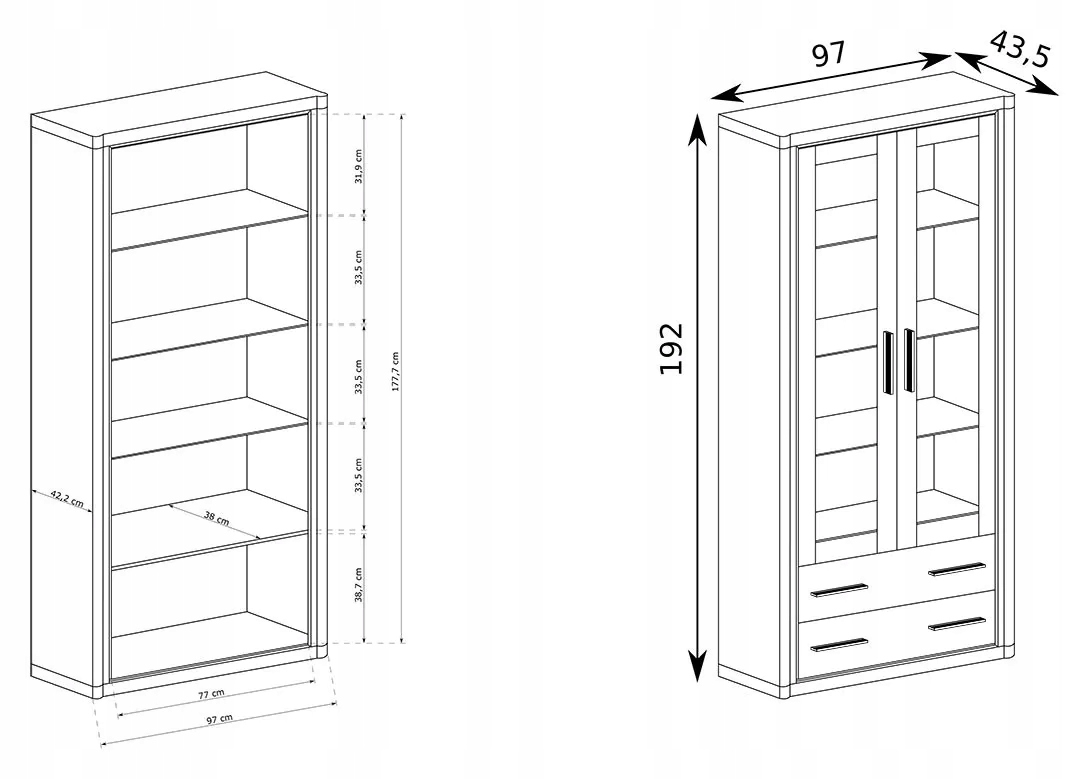 Szeroka witryna do salonu DALLAS D-17 dąb truflowy Głębokość mebla 43.5 cm