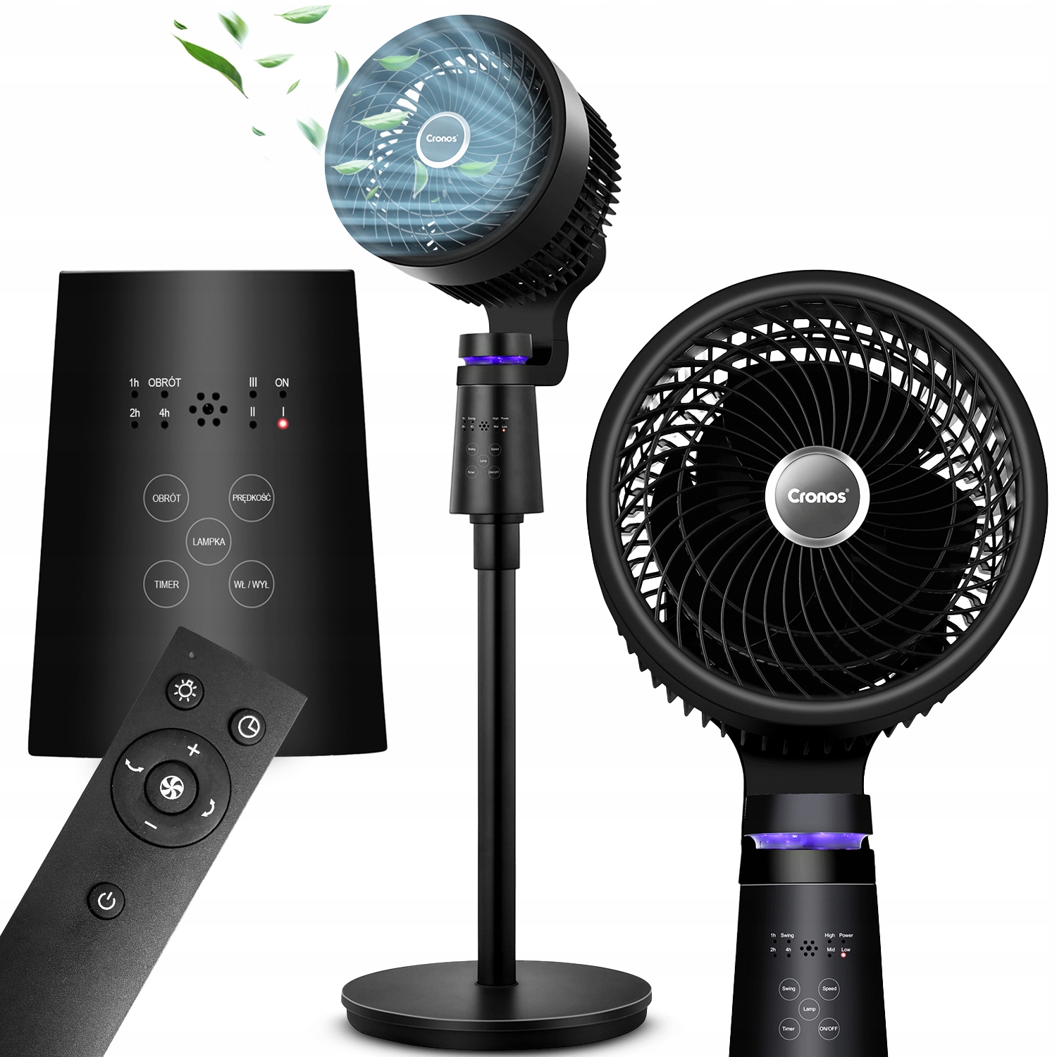 Ventilátor Stojanový Podlahový Ventilátor Tichý 3 Režimy 40W Hlava 3D Lampička