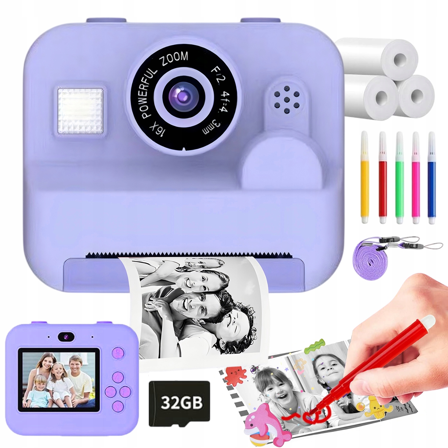 Dětský Instantní Fotoaparát S Tiskárnou Fialový – Dárek Pro Děti
