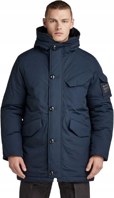 G Star Raw Tmavě Modrá Parka Bunda S Kapucí A Kapsami Jzj