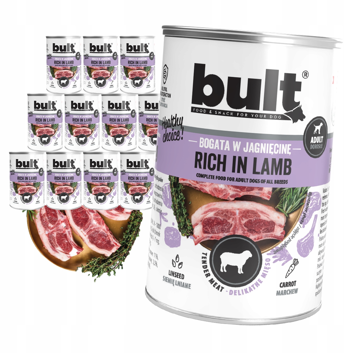 Levně Vlhké Krmivo Pro Psa Bult Plechovka Bohatá Na Jehněčí Maso Set 12x400G