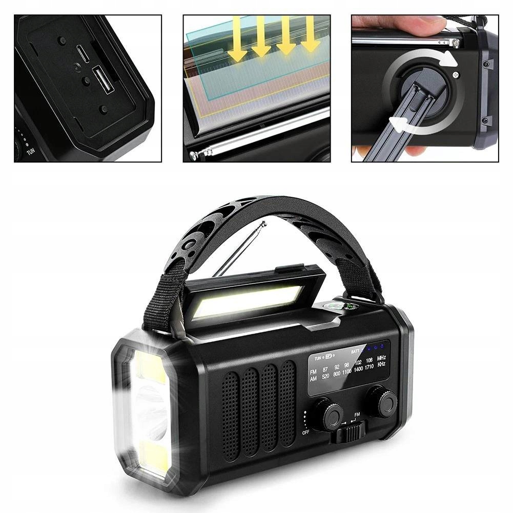 Przenośne Radio Solarne Korbka Alarm Dynamo Awaryjne Latarka 10000mAh