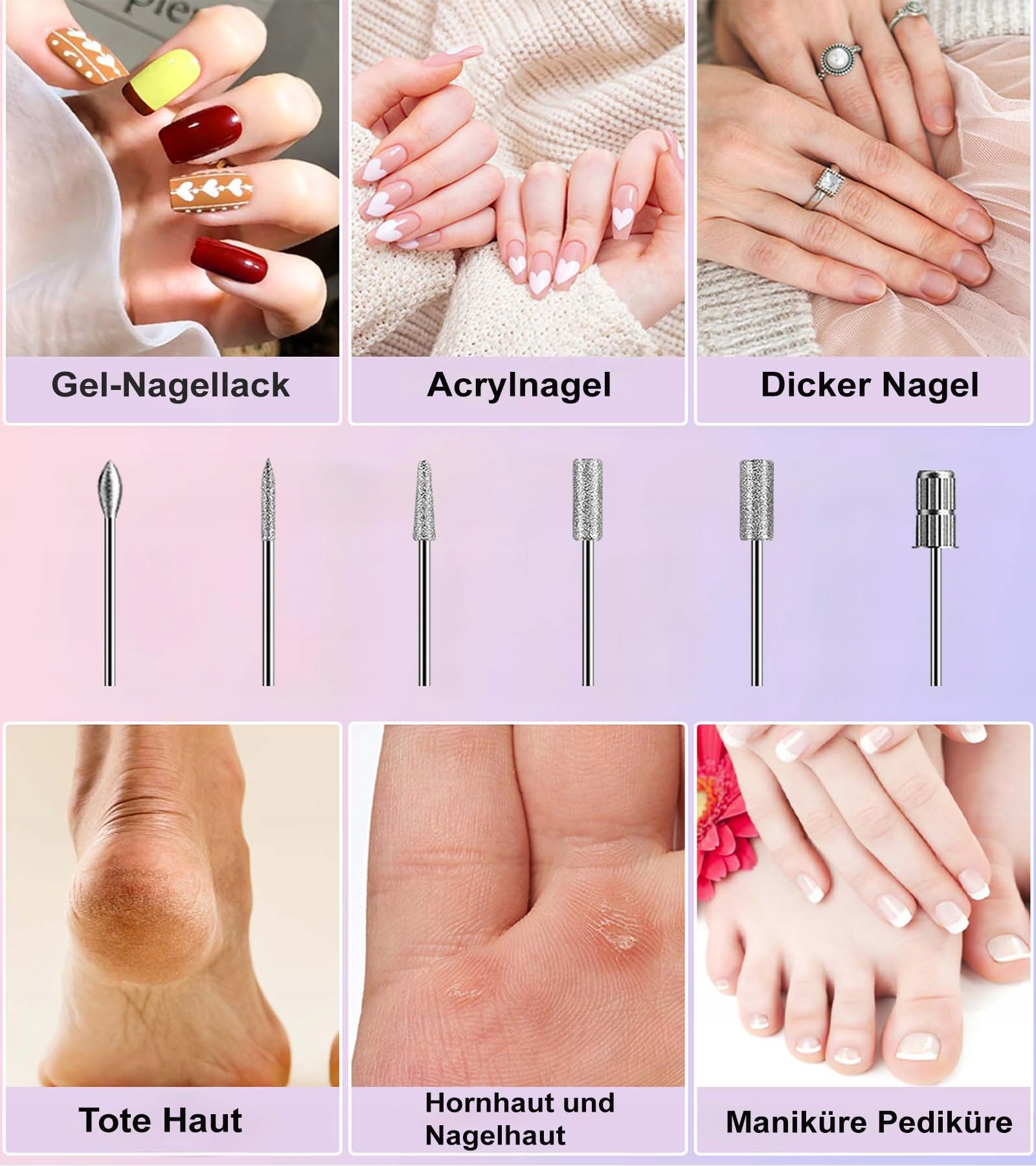 HEBECA Bezprzewodowa Frezarka Do Paznokci 20000 RPM Zestaw Manicure — miniatura 7