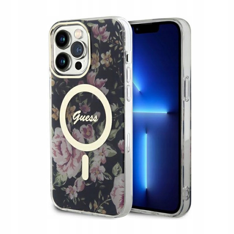 Guess Flower MagSafe – Pouzdro pro iPhone 14 Pro Max (Černé)