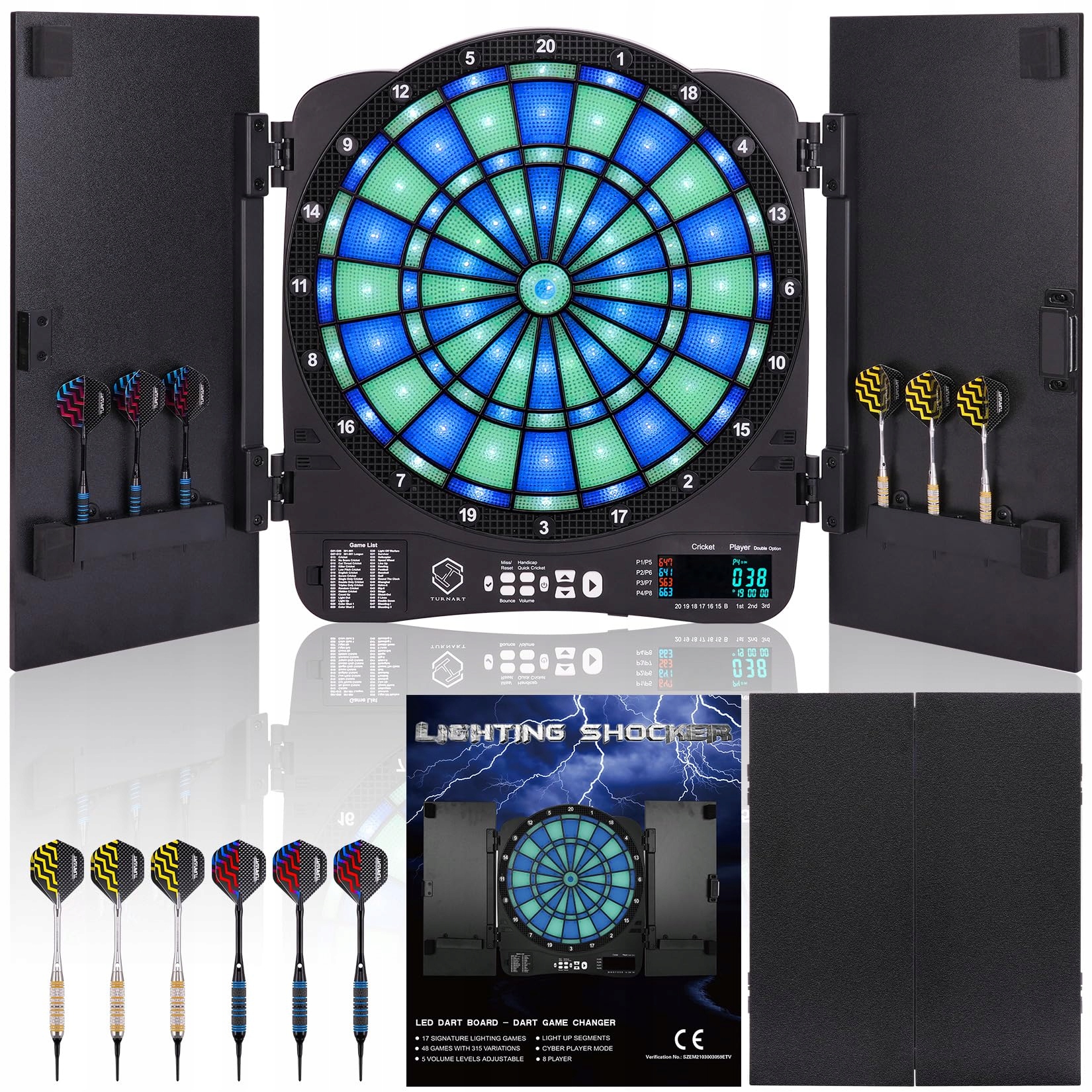 TURNART Elektroniczna Tarcza do Darta LED 6 Rzutki Soft Profesjonalna