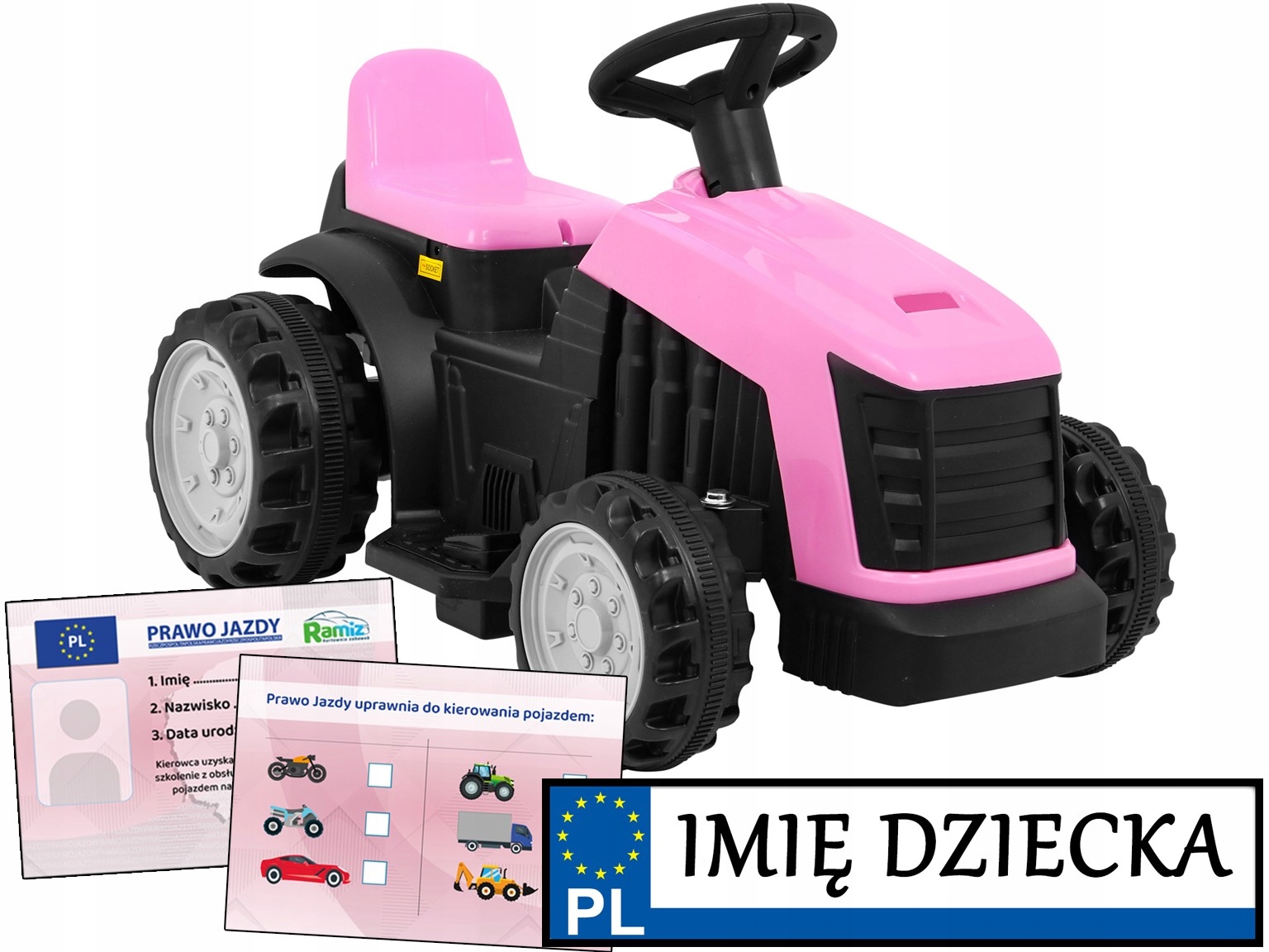 traktor elektryczny dla dziecka Tablica Z Imieniem prawo jazdy Przyczepka