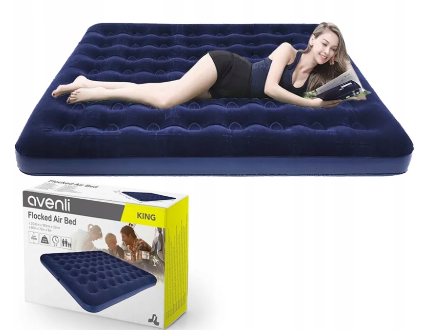 Materac Dwuosobowy Turystyczny Flokowany 203 x 152 x 22 cm Niebieski